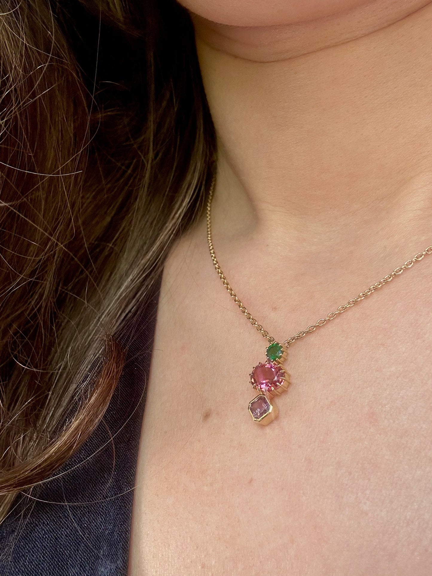 18k gold Sapphire necklace with emerald, sapphire and tourmaline | Ella Creations Jewelry