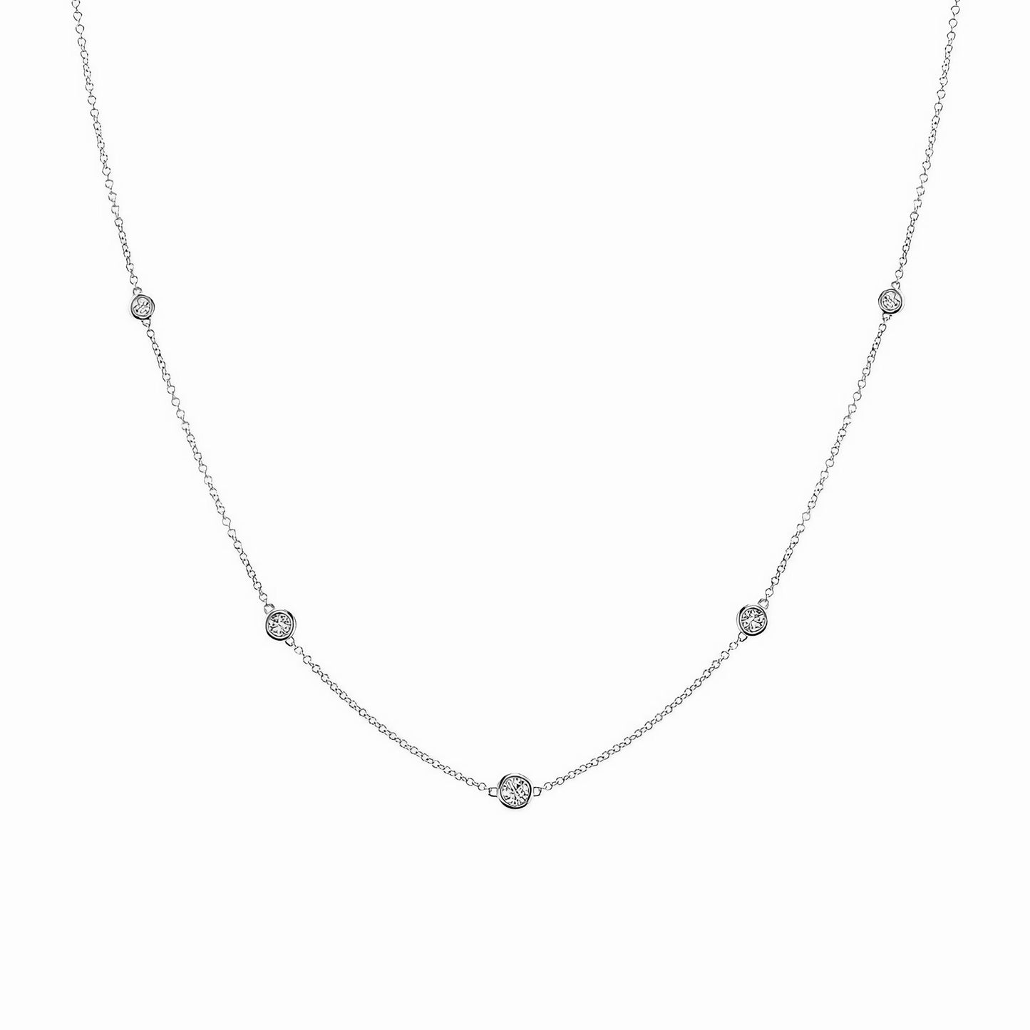 white gold Dainty diamond necklace with 5 nos 2mm diamonds for a total of 0.15ct | Ella Creations Jewelry