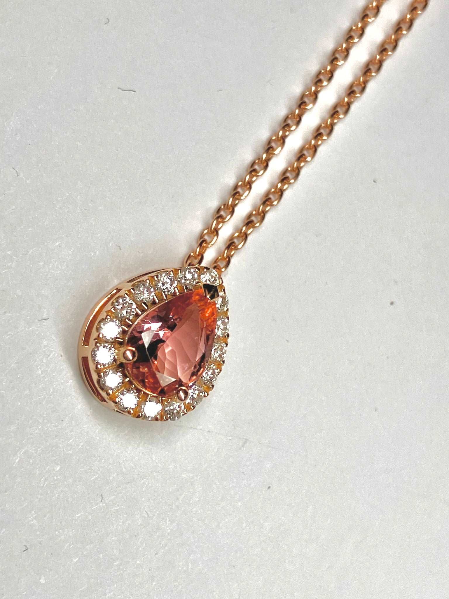 peach tourmaline neclacke with diamonds - Ella Creations Jewelry