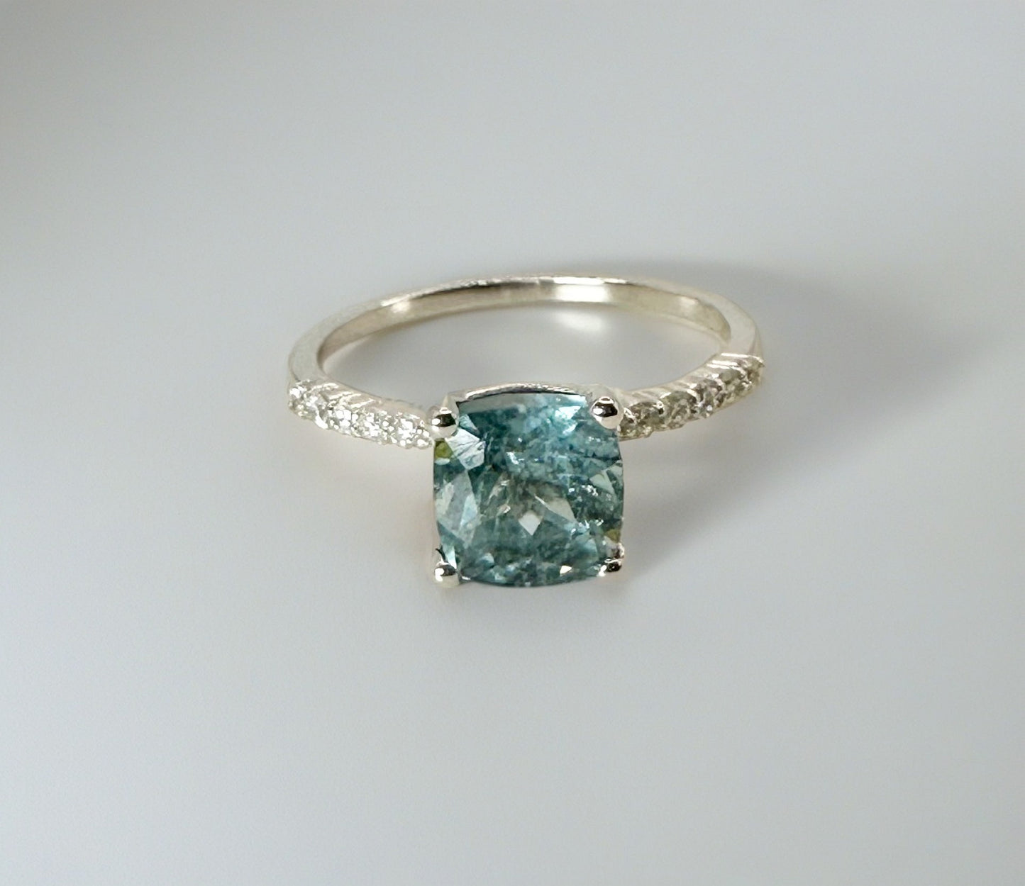 Natural Blue tourmaline ring | 18k solid white gold