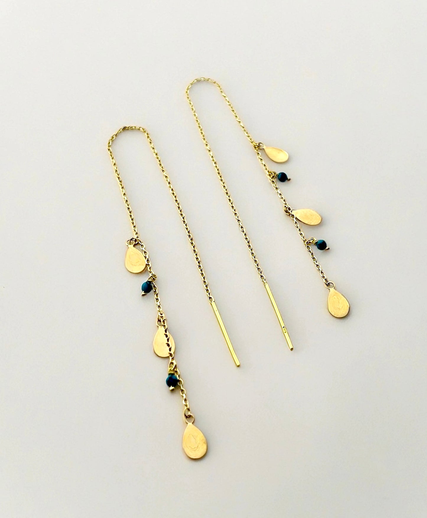 Threader Earrings | Turquoise beads and gold discs