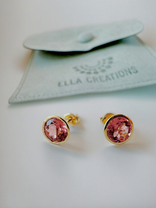 Pink tourmaline studs 18K yellow gold