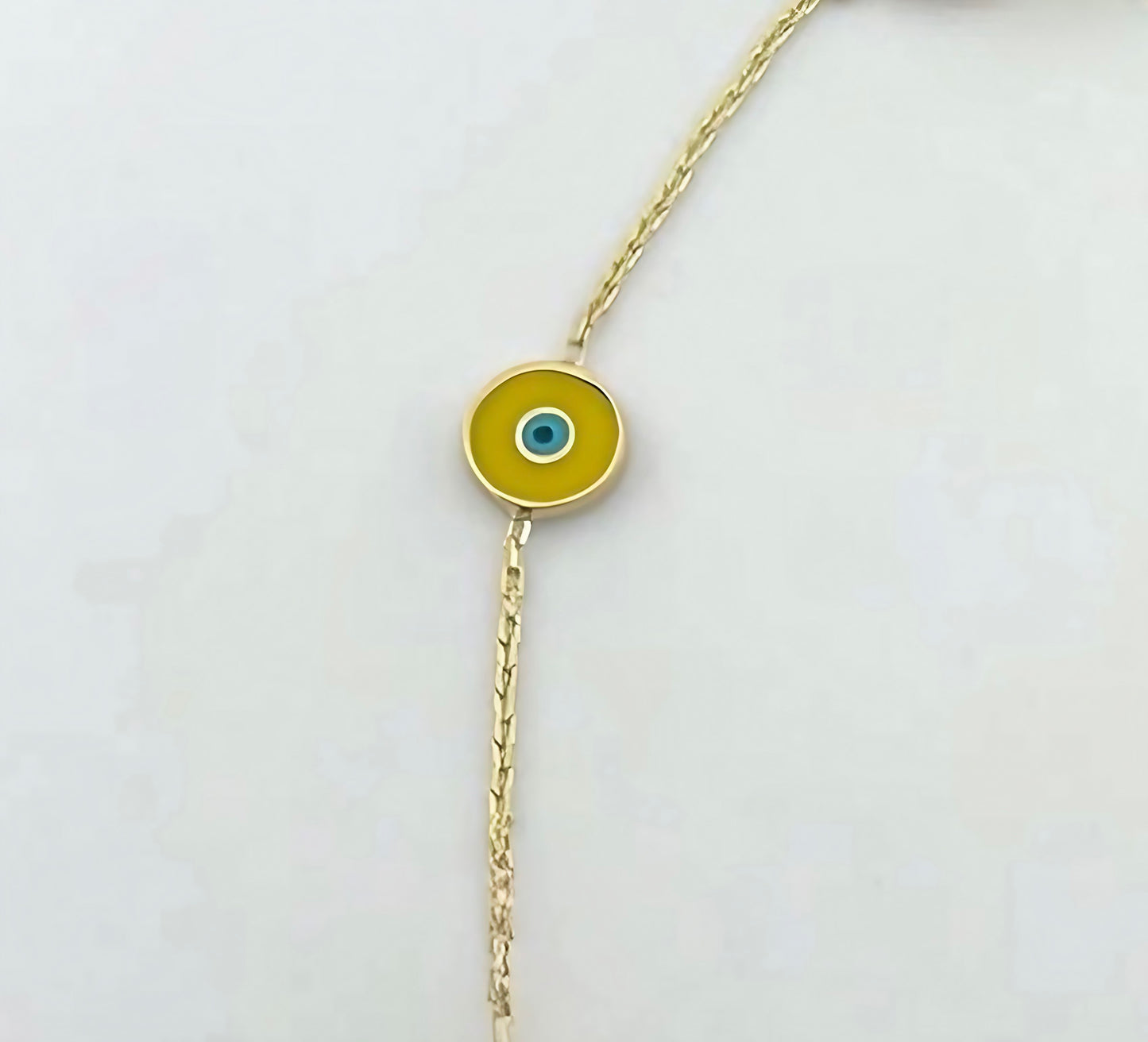 Pulsera contra el mal de ojo - Dije redondo único | Pulsera de Oro Esmaltado Oro 18K | Joyería Ella Creaciones