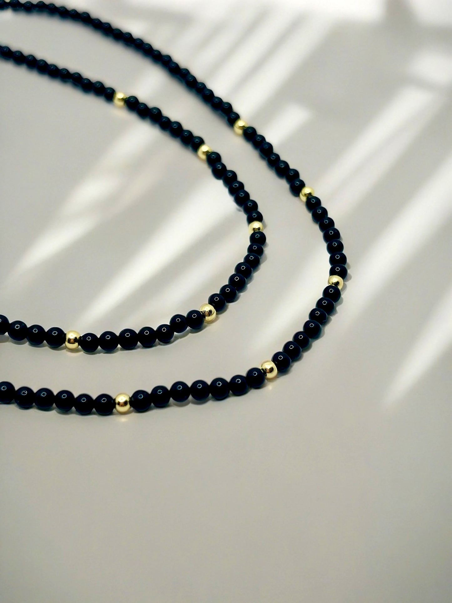 Black Onyx beaded choker necklace with 18k solid gold beads and findings handcrafted | Ella Creations Jewelry