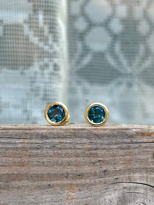 Blue Topaz Earrings handcrafted in 18 karat gold | Ella Creations Jewelry