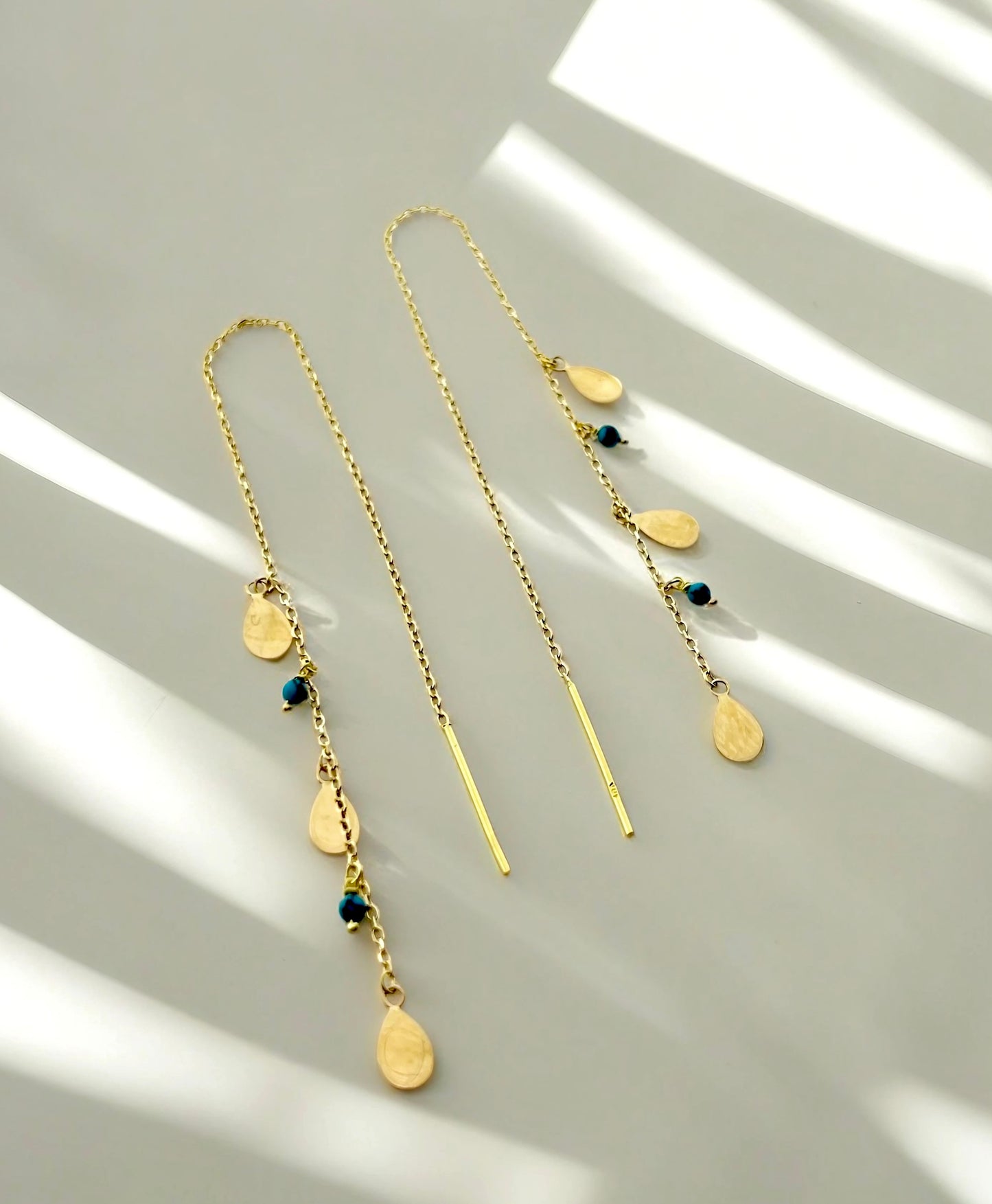 Threader Earrings | Turquoise beads and gold discs