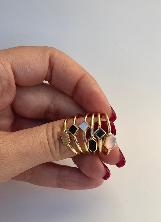 Stackable gemstone gold rings
