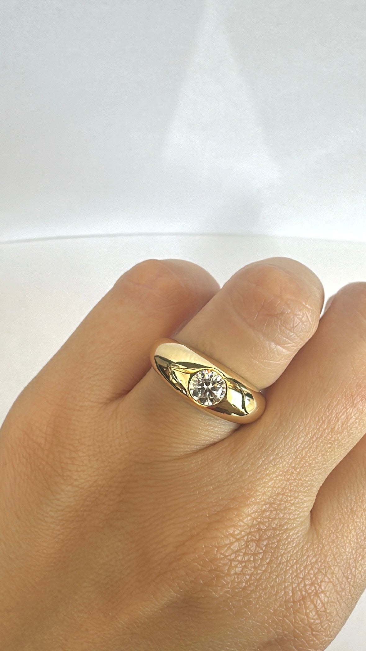 Diamond Dome Ring featuring a lab created diamond at its center, handcrafted in 18k gold and customizable to fit your needs | Ella Creations jewelry