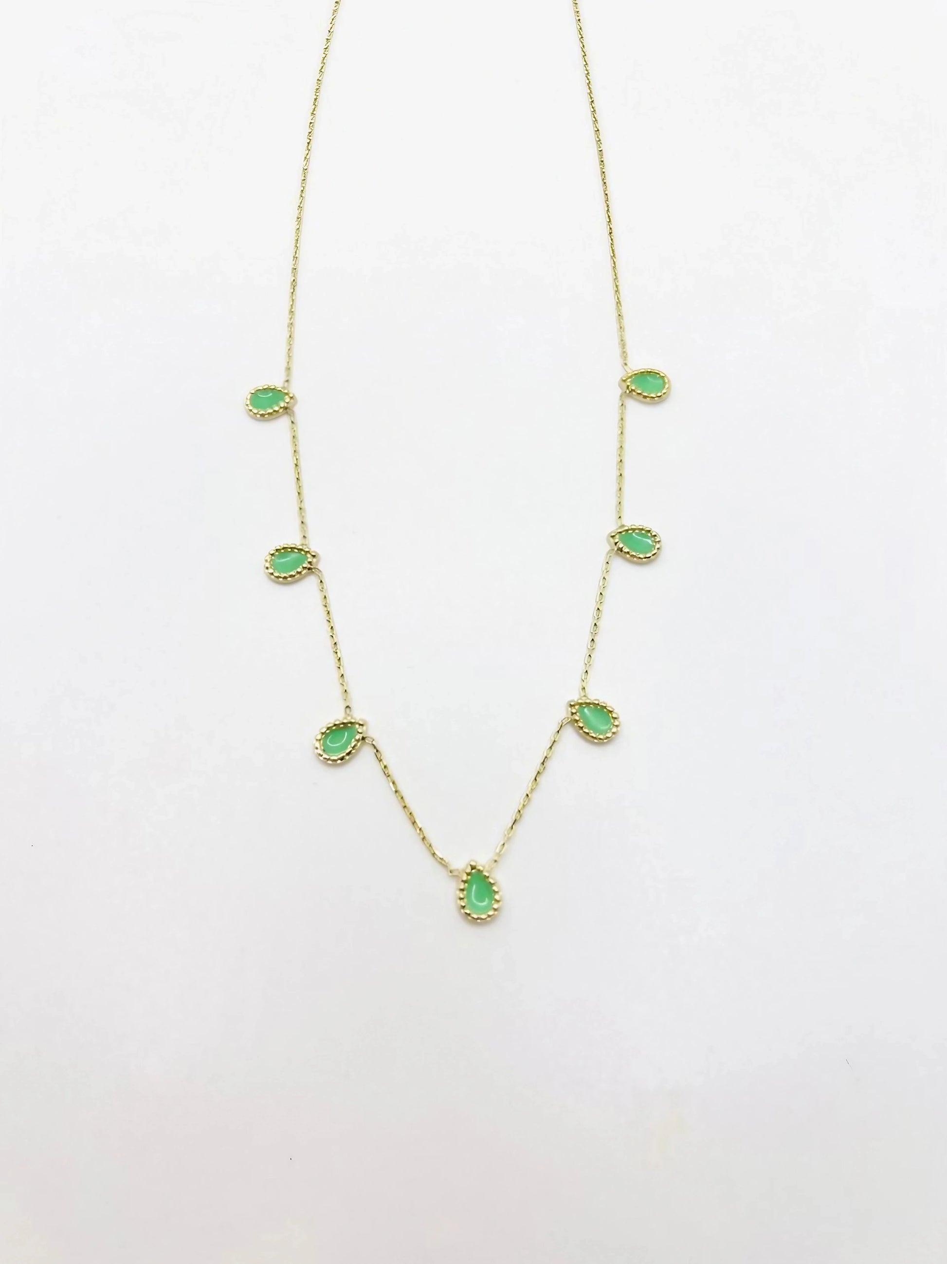 Green Enamel Drop Station Necklace in 18k Yellow Gold | Ella Creations Jewelry