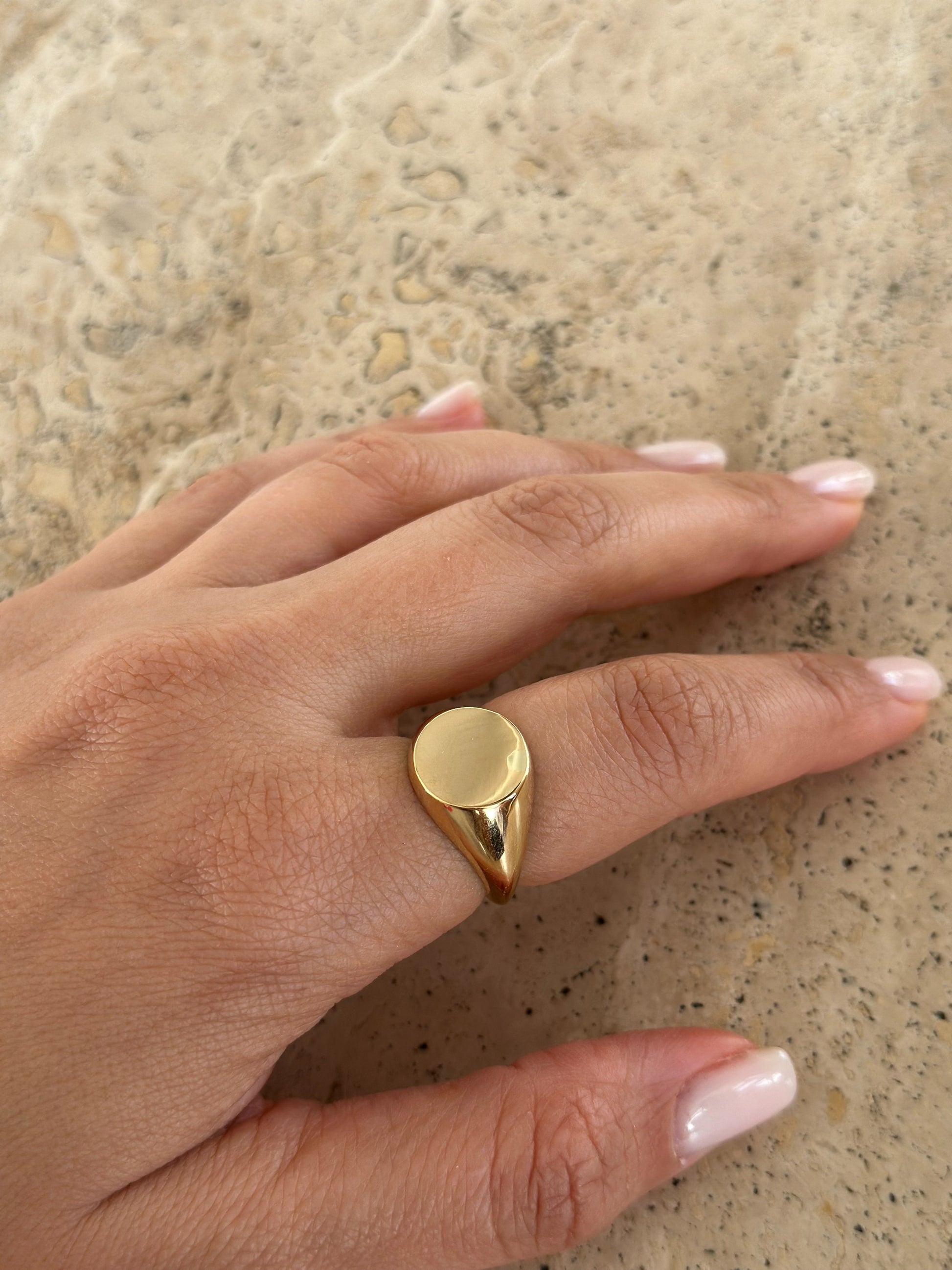 Gold Signet Ring 12.5mm to 2.8mm  handcrafted in 18k solid gold with an open or a closed back | Ella Creations Jewelry