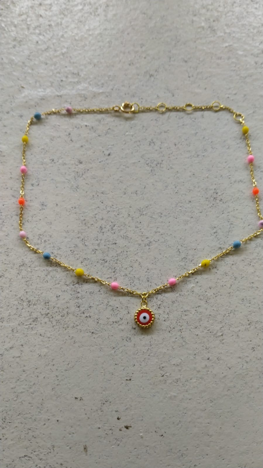 Evil Eye Anklet handcrafted in 18 karat gold with enamel points and enamel evil eye charm - Ella Creations jewelry