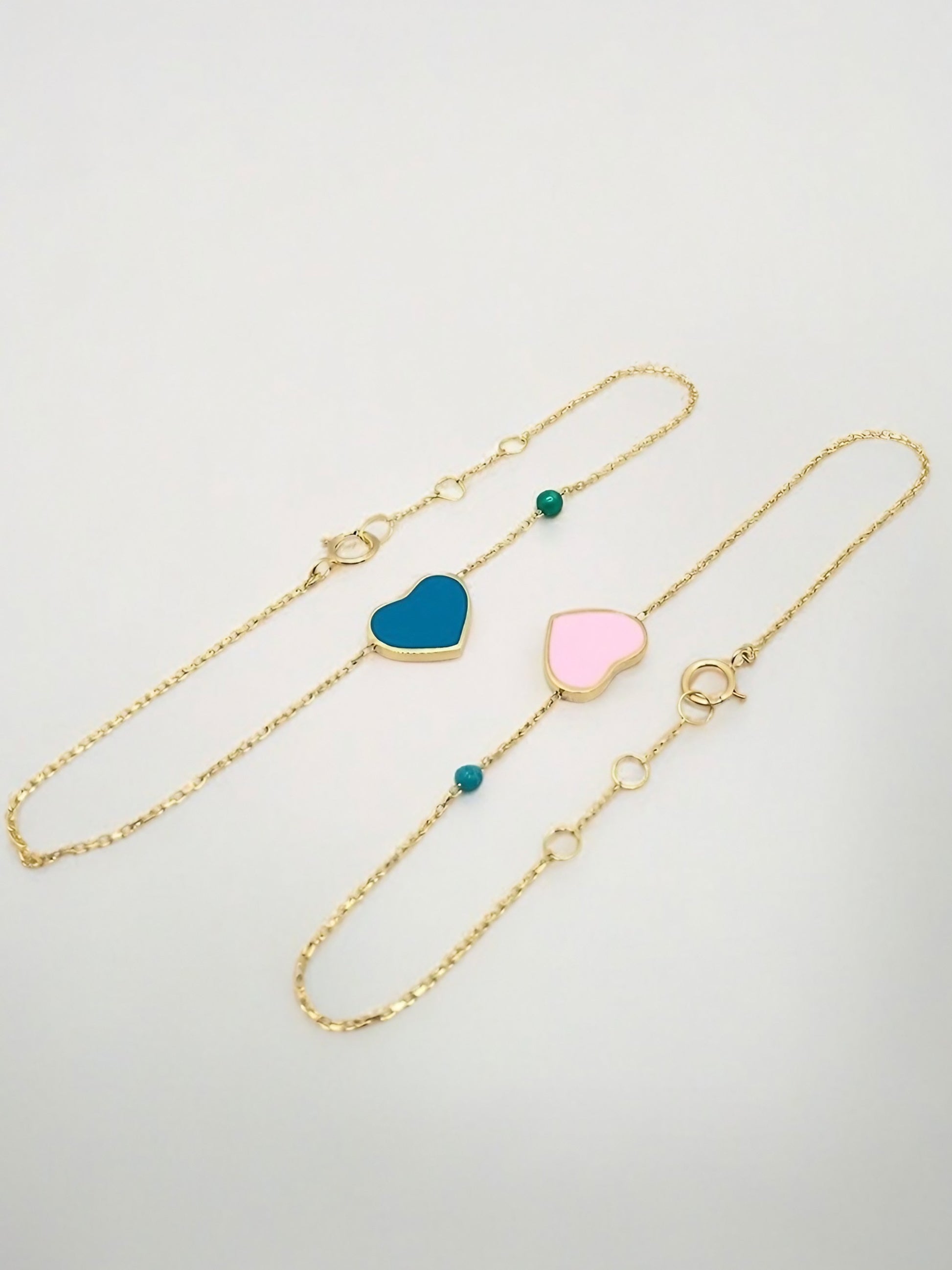 Heart Chain Bracelet, available in turquoise, pink, white enamel, dainty and perfect for stacking and everyday wear | Ella Creations Jewelry