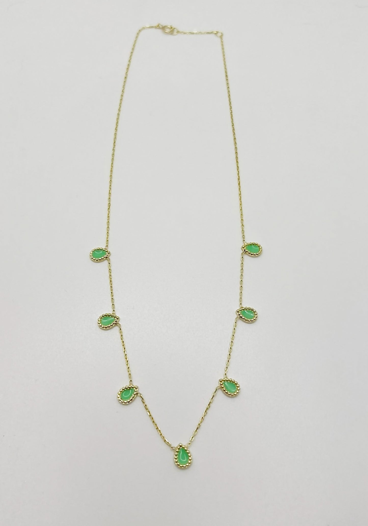 Station Necklace | Green enamel teardrop | Ella Creations Jewelry