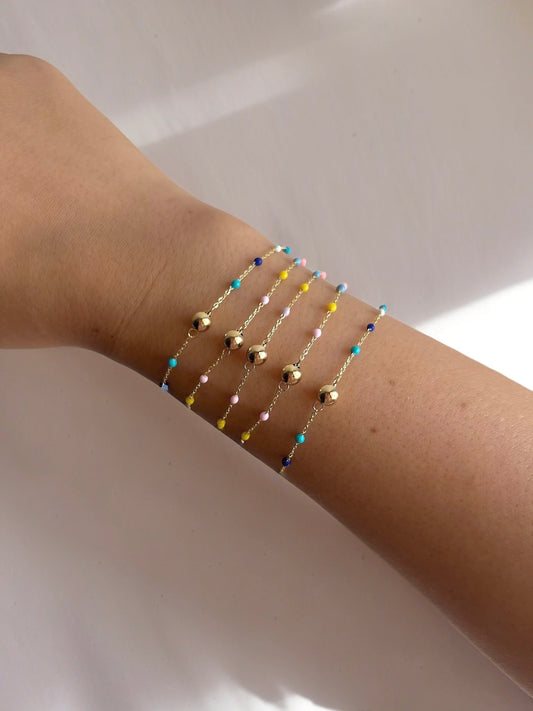 Gold Ball Bracelet with colorful enamel points | 18 karat gold