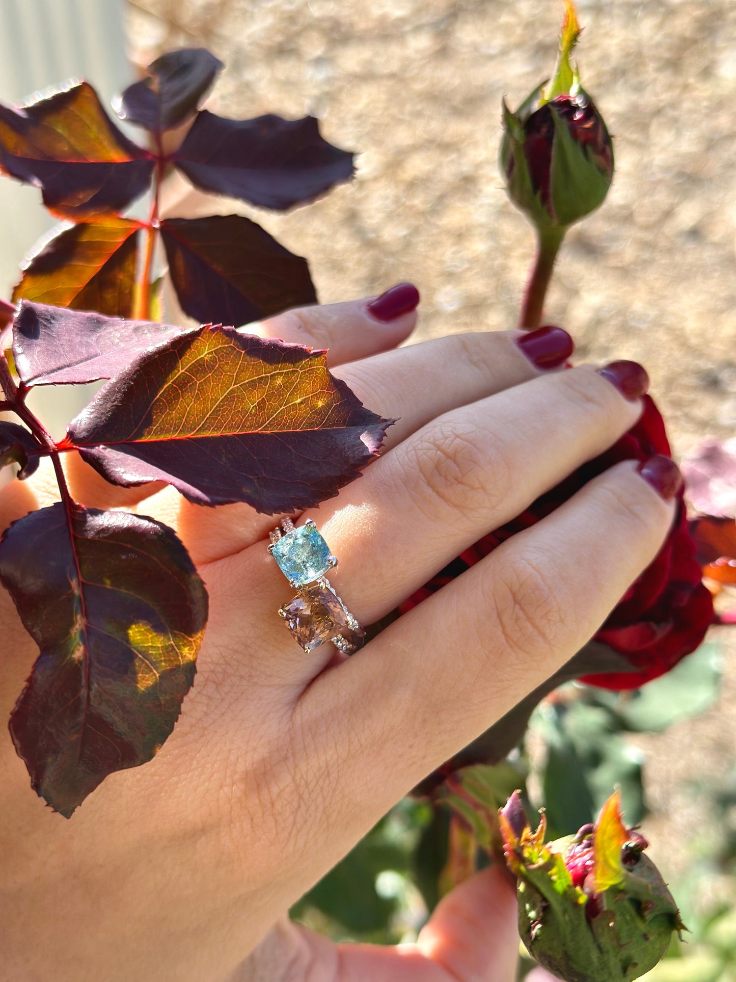 Blue Tourmaline and Diamonds Ring | 18k solid white gold | Ella Creations Jewelry