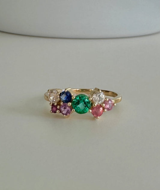 Colorful Gemstone Ring | Natural Emerald Ring | Rainbow Sapphire Ring