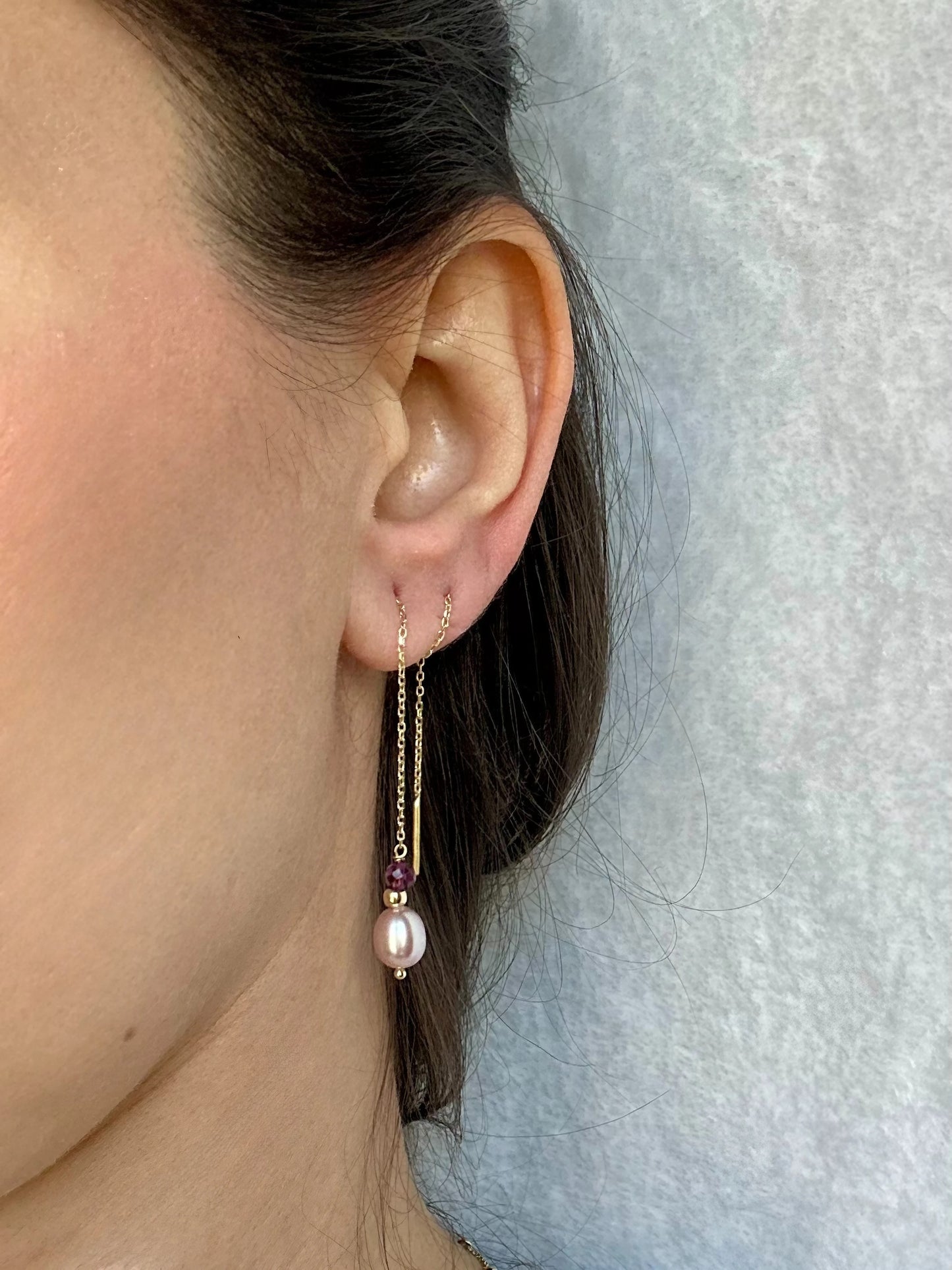 Threader Earrings | Pink pearls Earrings