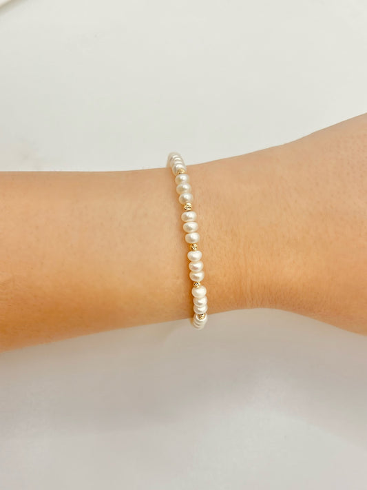 Serenity Freshwater Pearls Bracelet with 18k Solid Gold Beads and findings | Ella Creations Jewelry