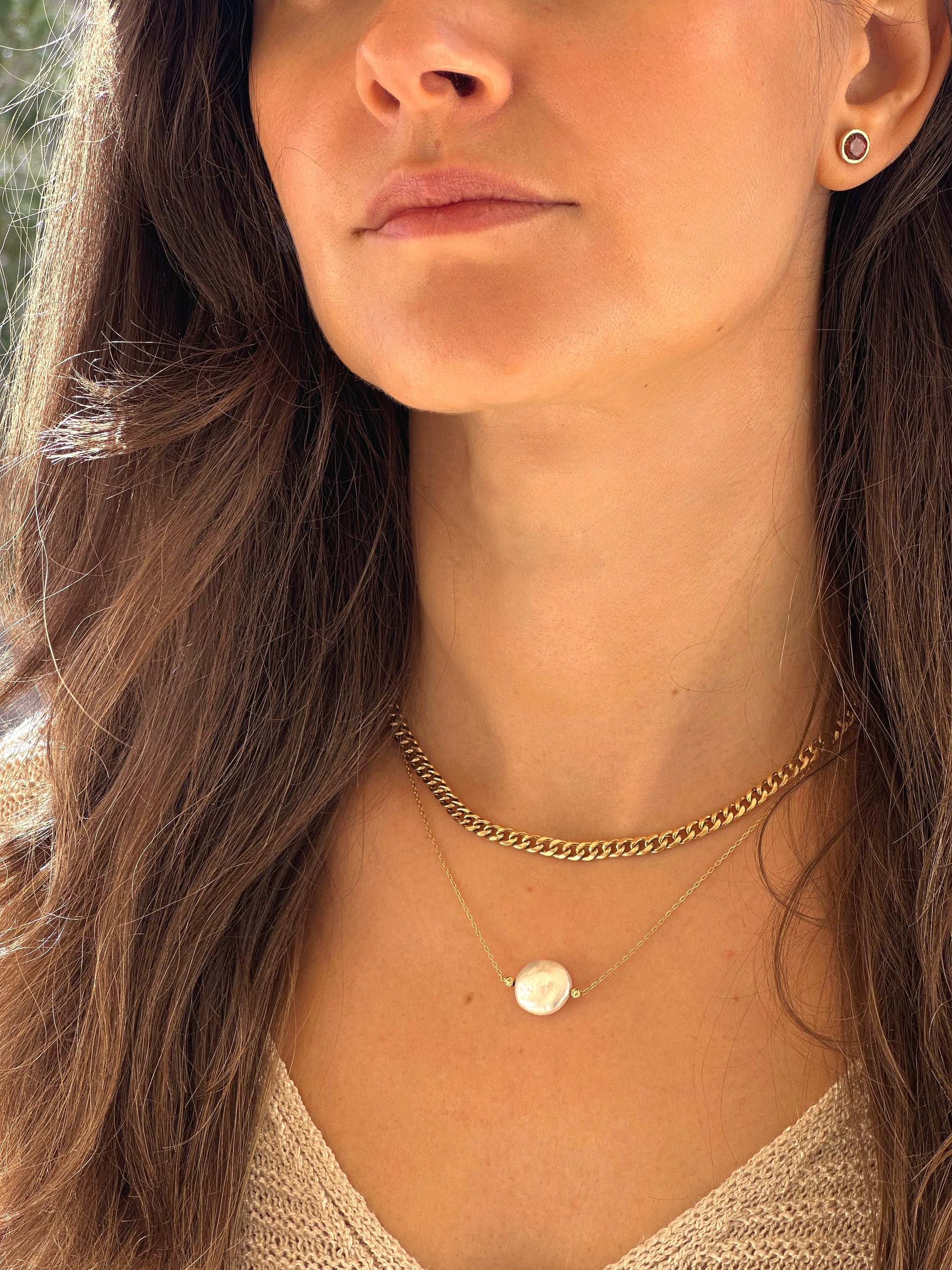 Long Coin Pearl Necklace handcrafted in 18k gold | Ella Creations Jewelry