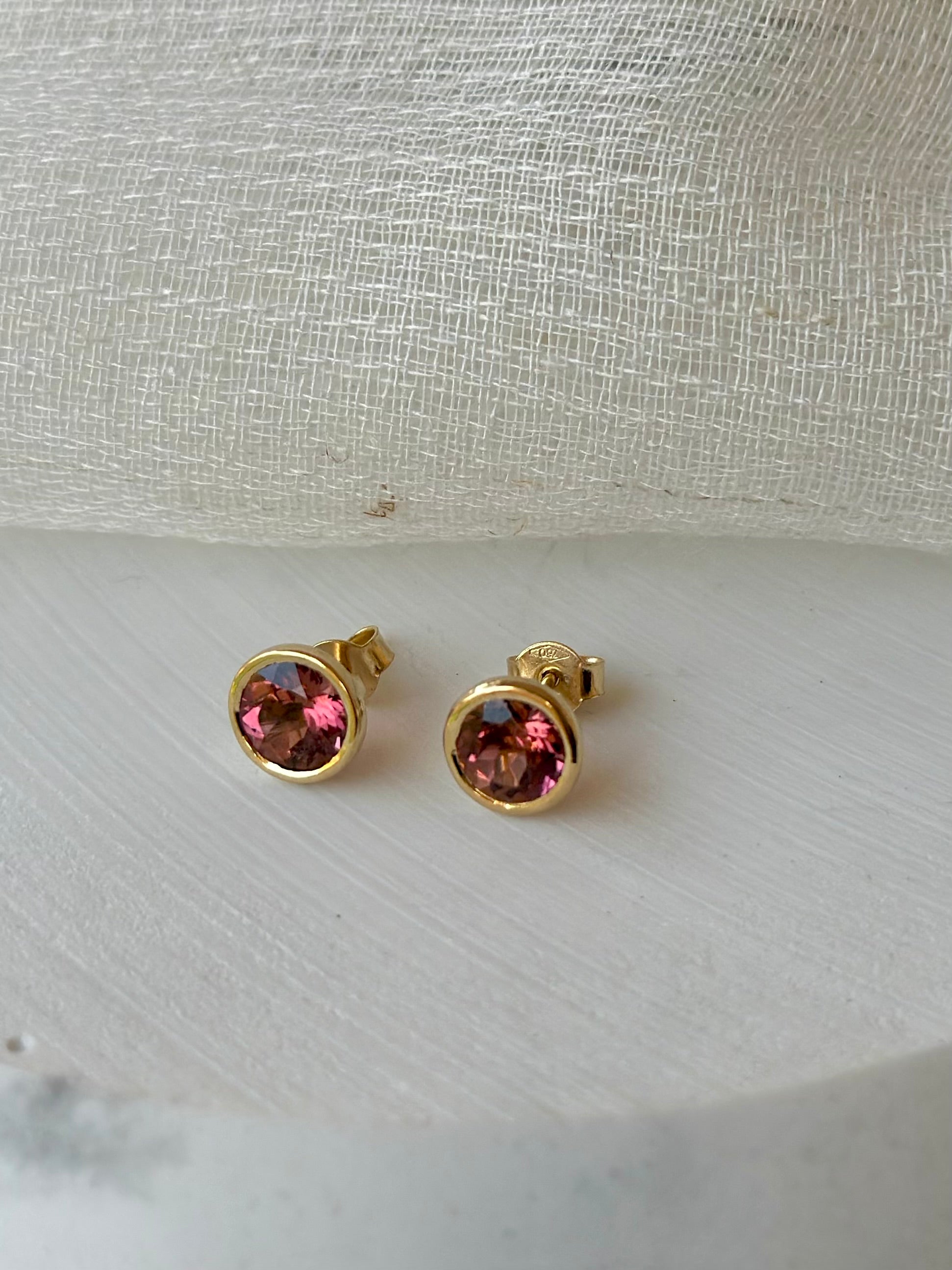 18 karat Pink tourmaline earrings bezel set | Ella Creations Jewelry