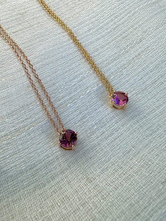 Pink tourmaline pendant necklaces handcrafted in 18 karat gold, you can opt for the standalone pendant or pendant with necklace | Ella Creations Jewelry