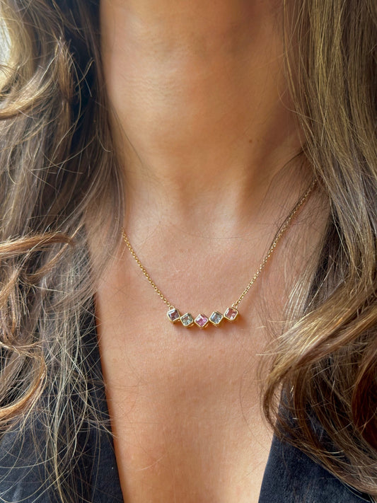 Multicolor Sapphire necklace hand crafted in 18k gold | Ella Creations Jewelry