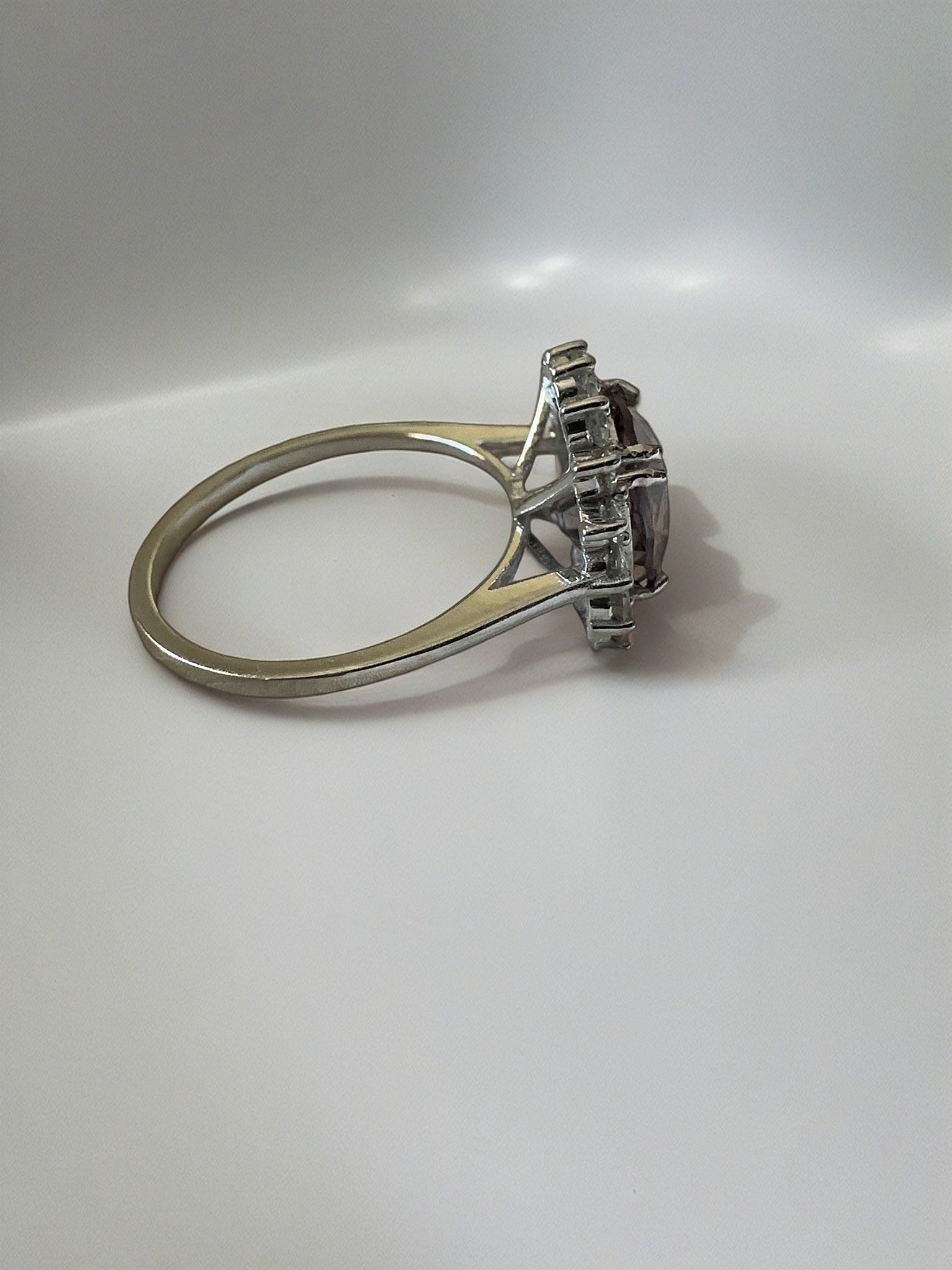 Spinel Ring with diamonds handcrafted in 18 karat white gold. Spinel is August birthstone | Ella creations jewelry