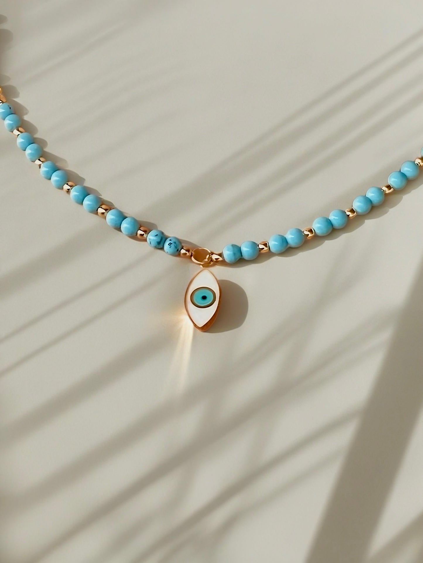 Turquoise necklace wih evil eye enamel pendant | Ella Creations Jewelry