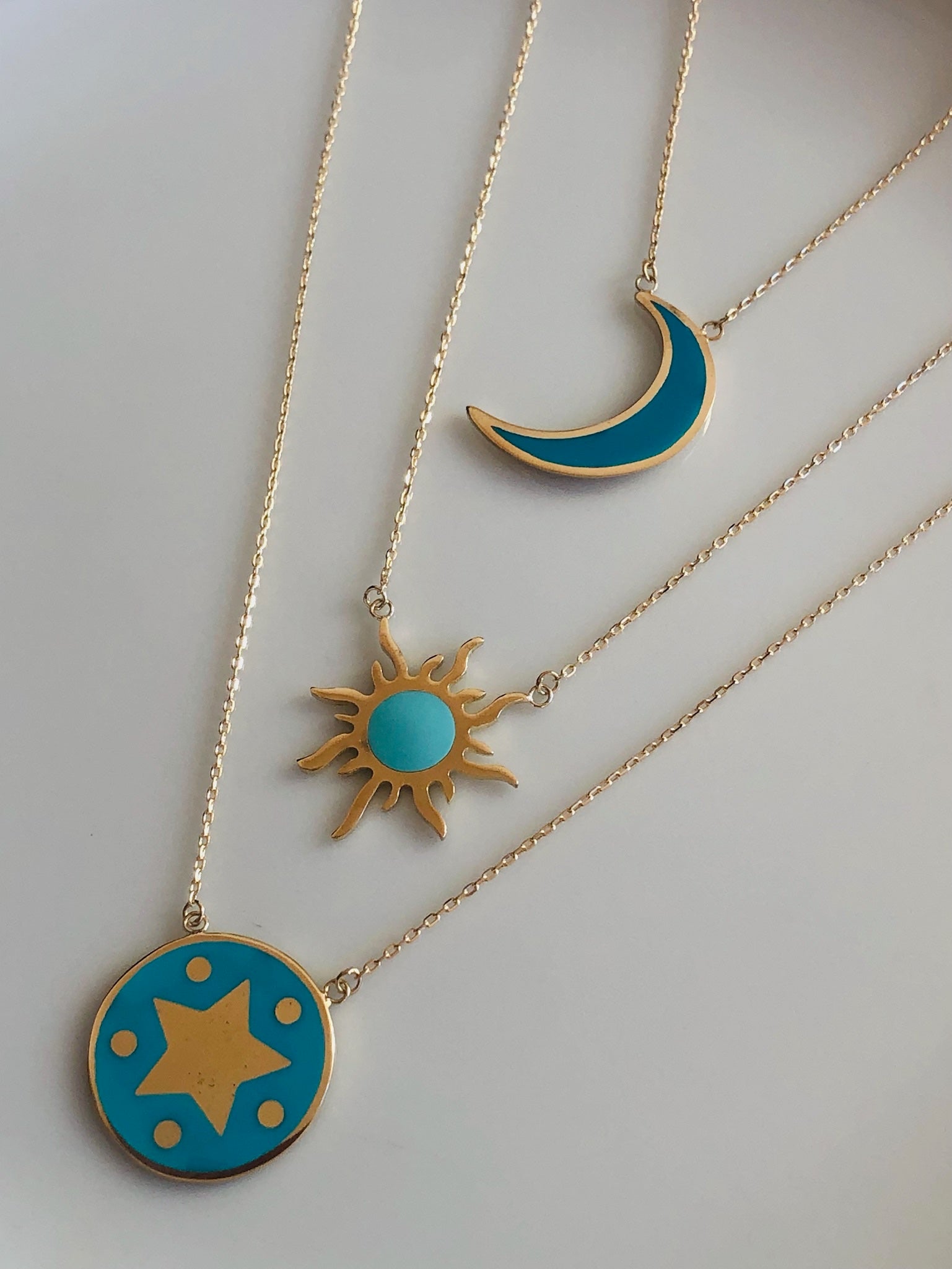 Gold Moon and stars necklace 18k gold | Ella Creations Jewelry