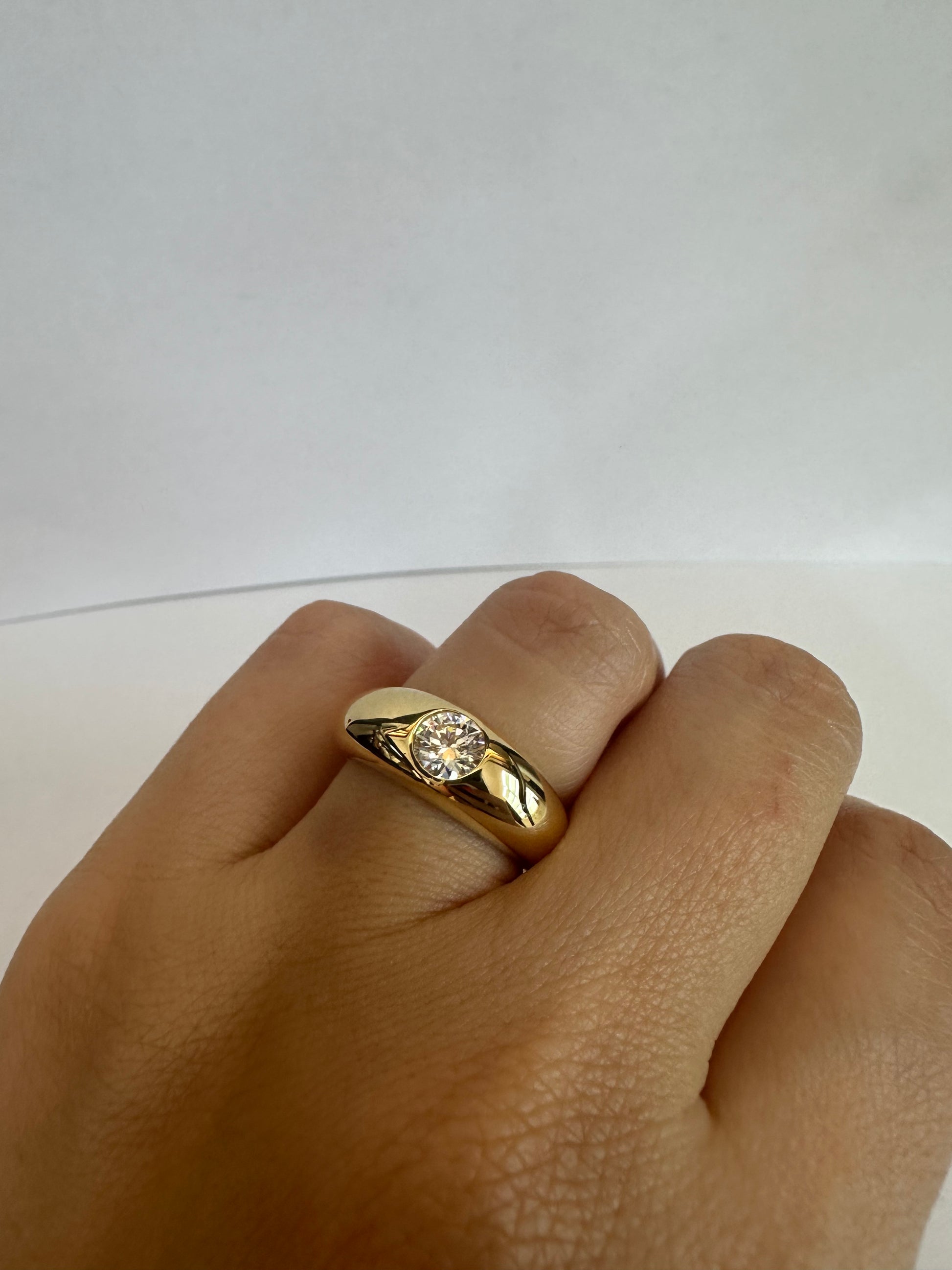 Diamond Dome Ring featuring a lab created diamond at its center, handcrafted in 18k gold and customizable to fit your needs | Ella Creations jewelry