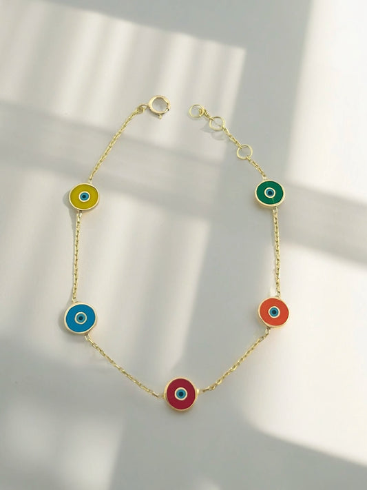 Evil eye five charms 18k gold bracelet | Ella Creations Jewelry