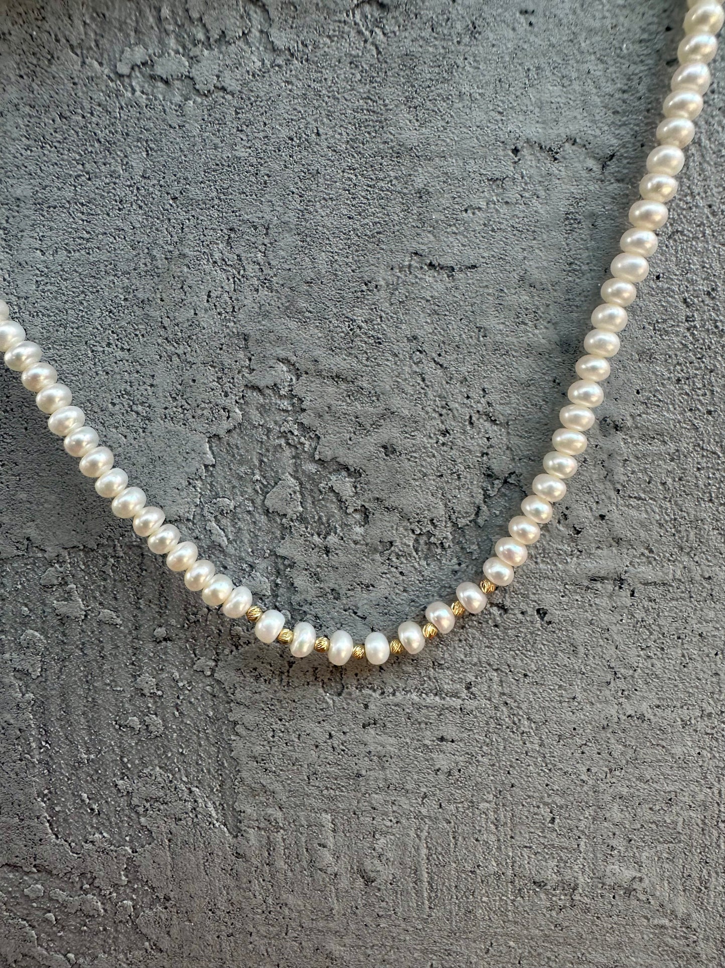 Dainty Pearl choker with center gold beads and gold findings | Ella Creations Jewelry