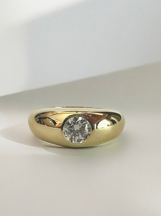 Diamond Dome Ring featuring a lab created diamond at its center, handcrafted in 18k gold and customizable to fit your needs | Ella Creations jewelry