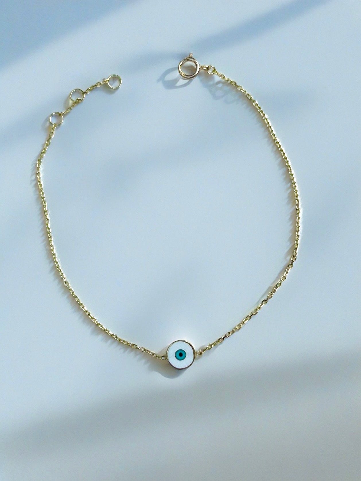 Evil eye bracelet gold handmade in 18k gold | Customizable bracelet in different enamel finishes | Ella Creations jewelry