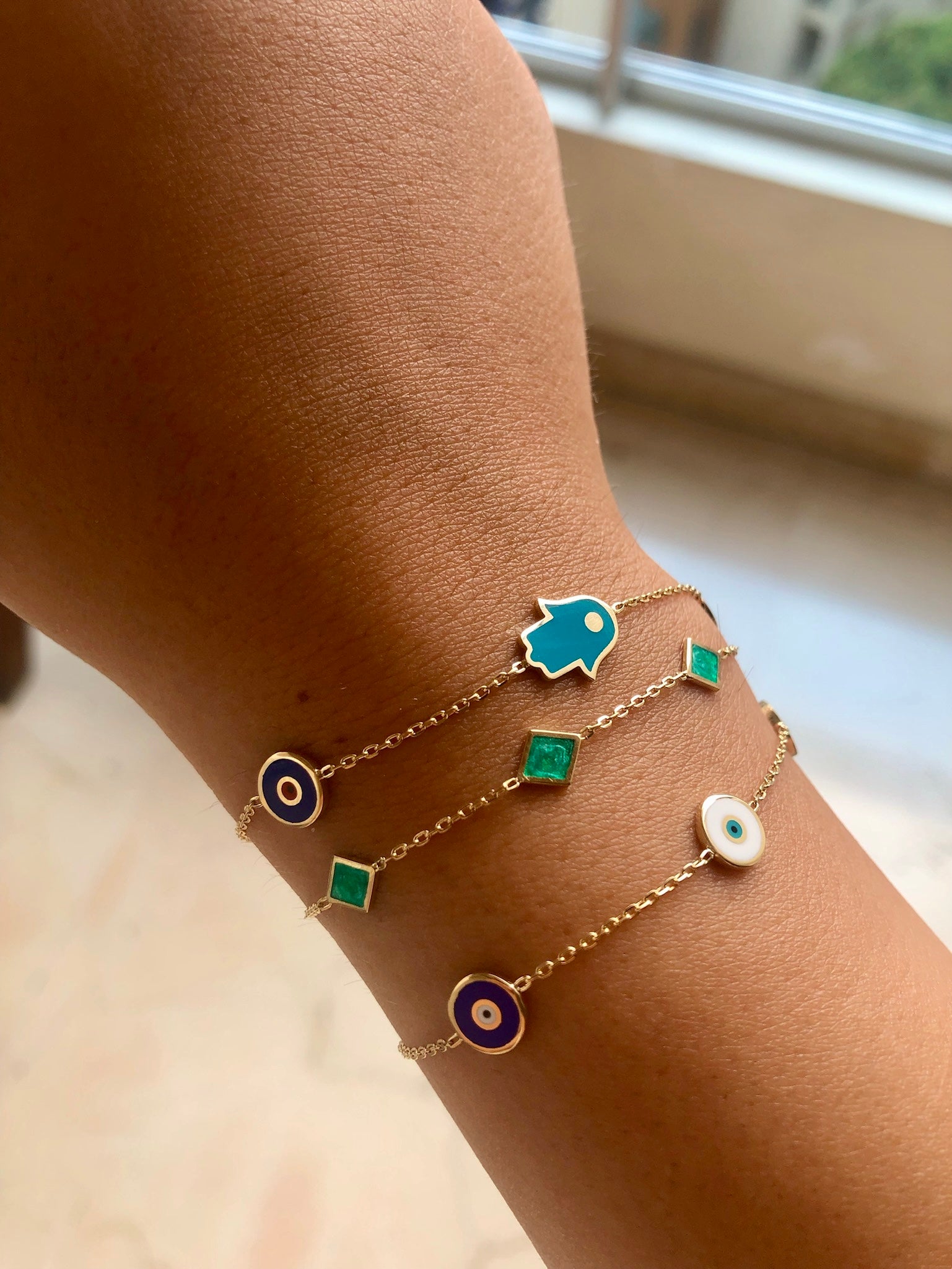 Evil eye and hamsa enameled 18k gold bracelet | Ella Creations Jewelry