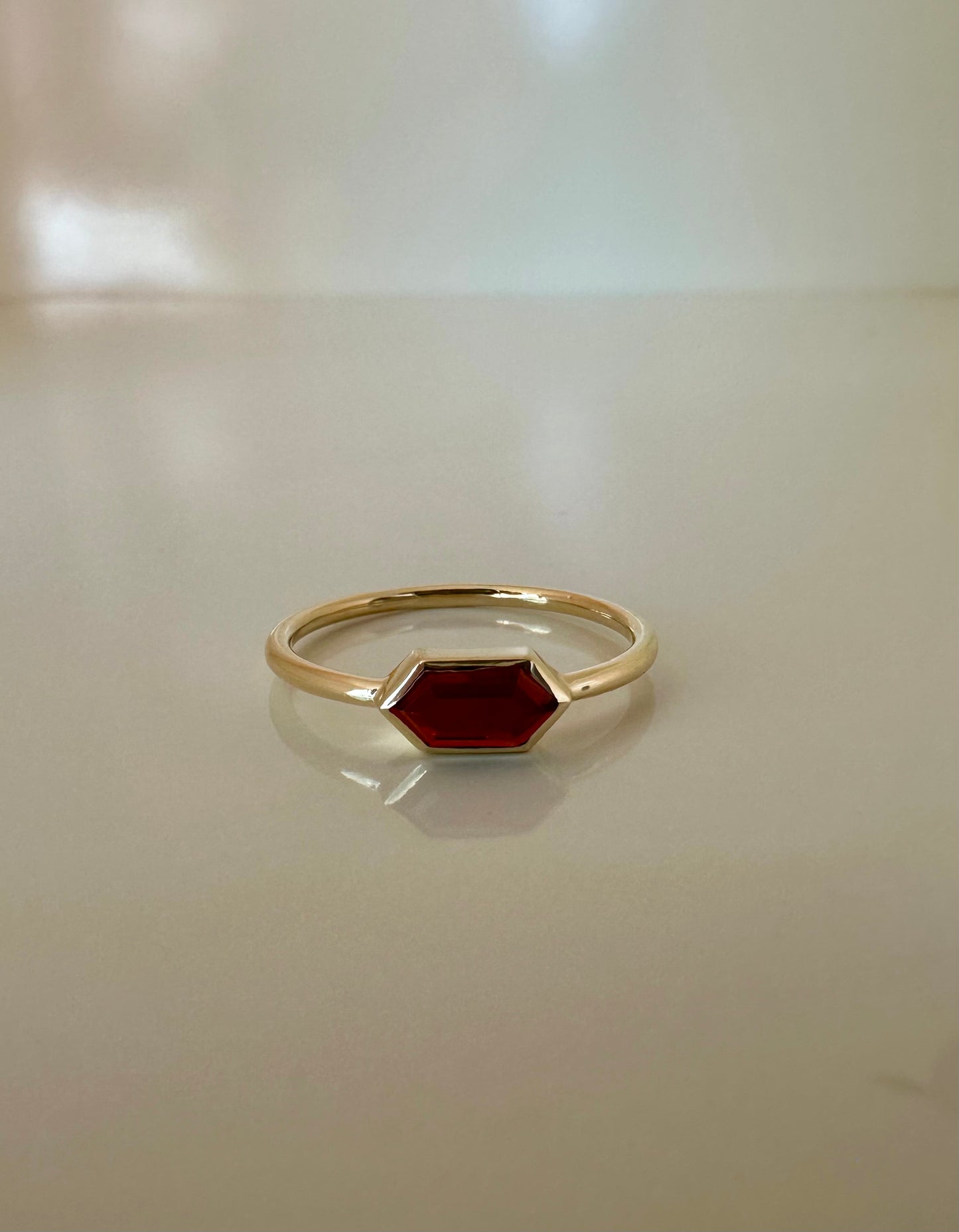 Garnet bezel set ring |in 18k gold , hexagon ring  Ella Creations Jewelry