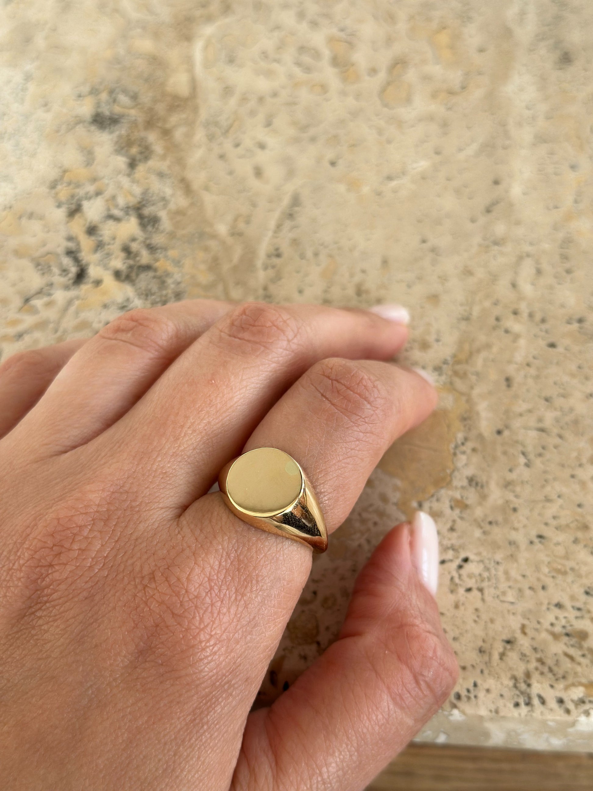 Gold signet ring, Womens signet ring handcrafted in 18k solid gold with an open or a closed back | Ella Creations Jewelry