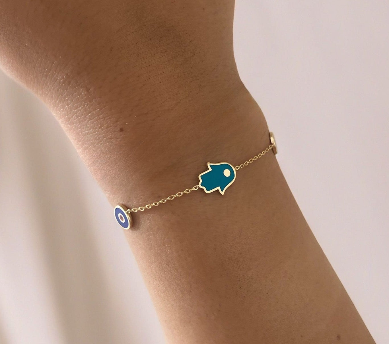 Evil eye and hamsa enameled 18k gold bracelet | Ella Creations Jewelry