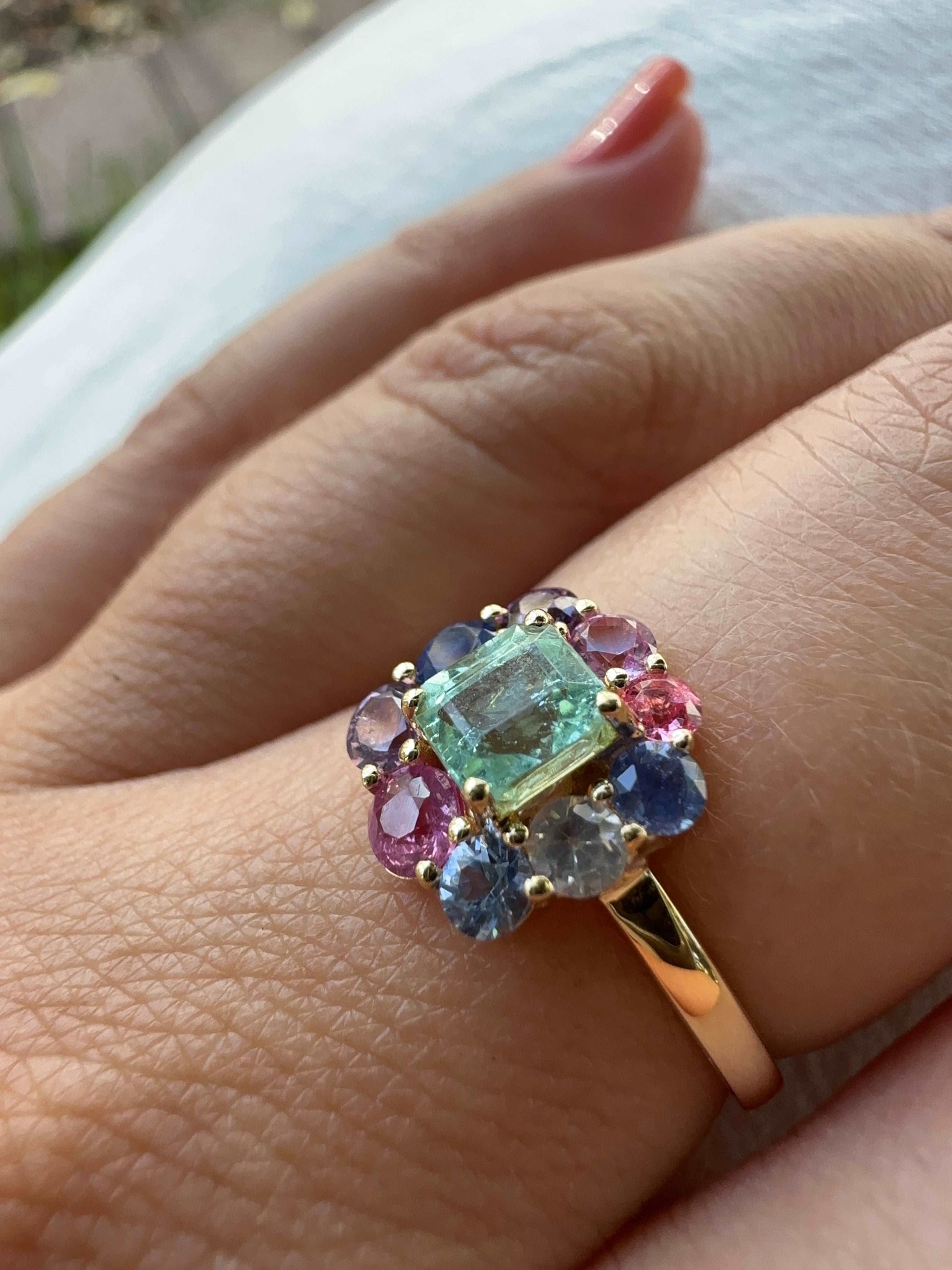 Rainbow ring - Tourmaline & Sapphires 18Kt - Ella Creations Jewelry