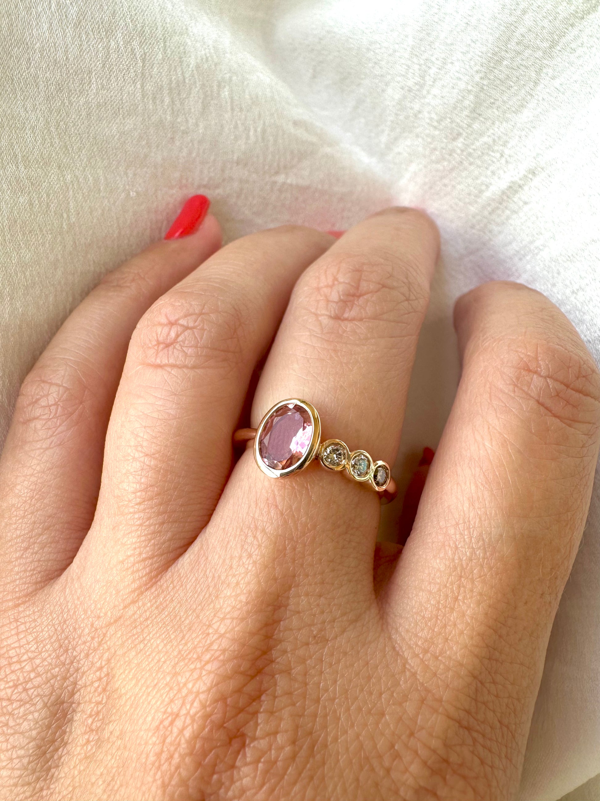 Pink tourmaline ring with diamonds 18kt Rose gold - Ella Creations Jewelry
