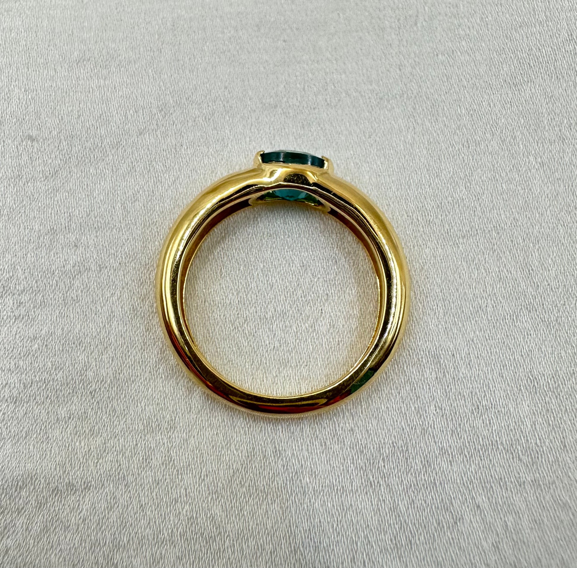 Half Bezel Blue Tourmaline Engagement ring 18kt yellow gold - Ella Creations Jewelry