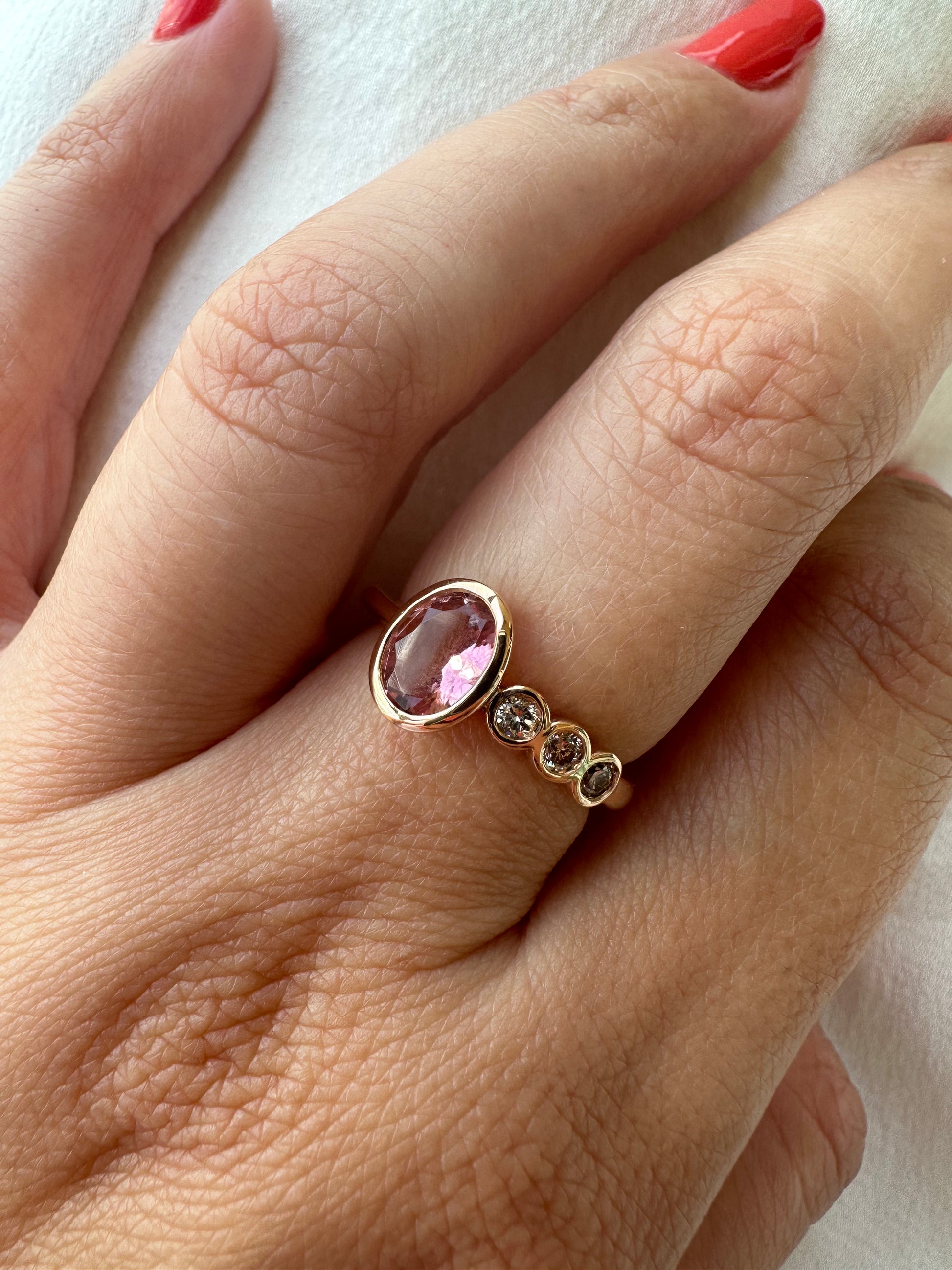 Pink tourmaline ring with diamonds 18kt Rose gold - Ella Creations Jewelry
