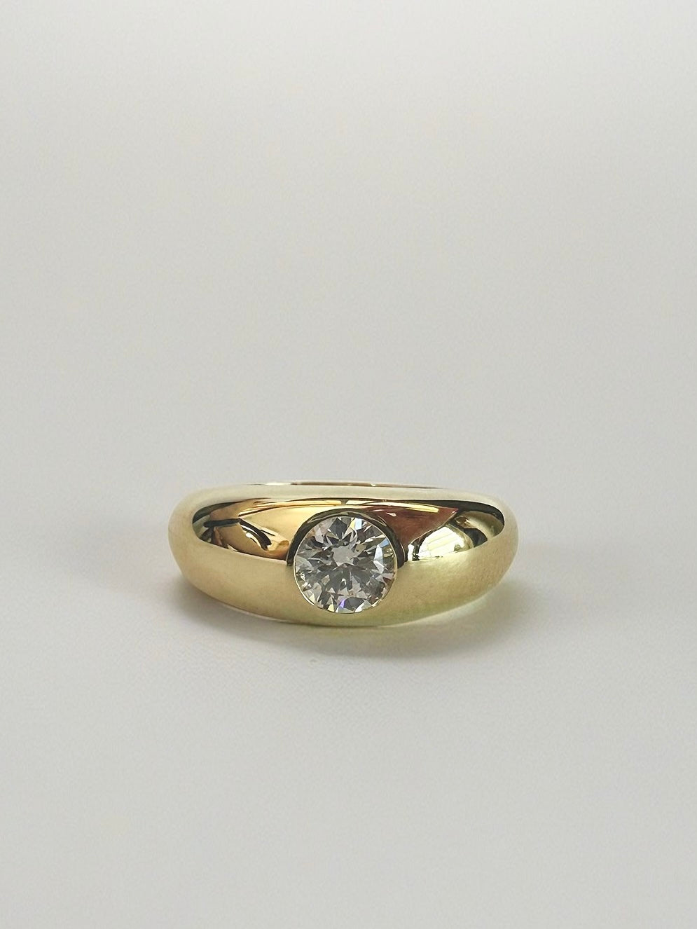 Diamond Dome Ring featuring a lab created diamond at its center, handcrafted in 18k gold and customizable to fit your needs | Ella Creations jewelry