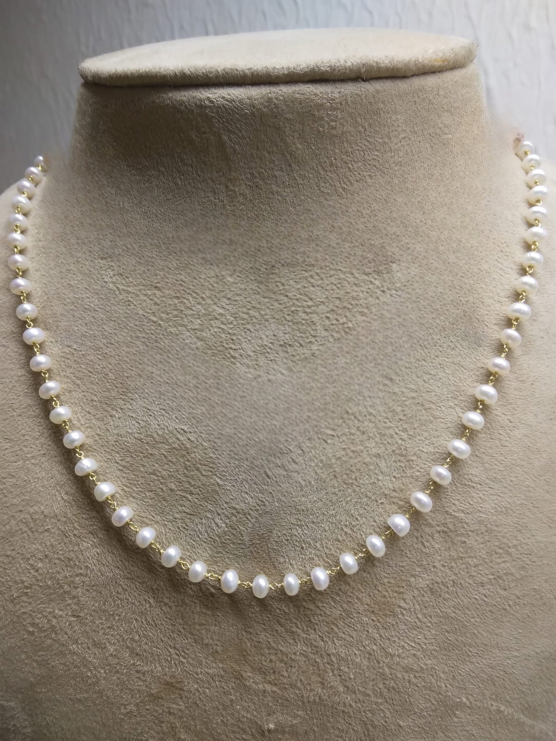 Fresh water pearls Long Necklace wire wrapped by hand in 18 karat solid gold wire using fresh water pearls | Ella Creations Jewelry