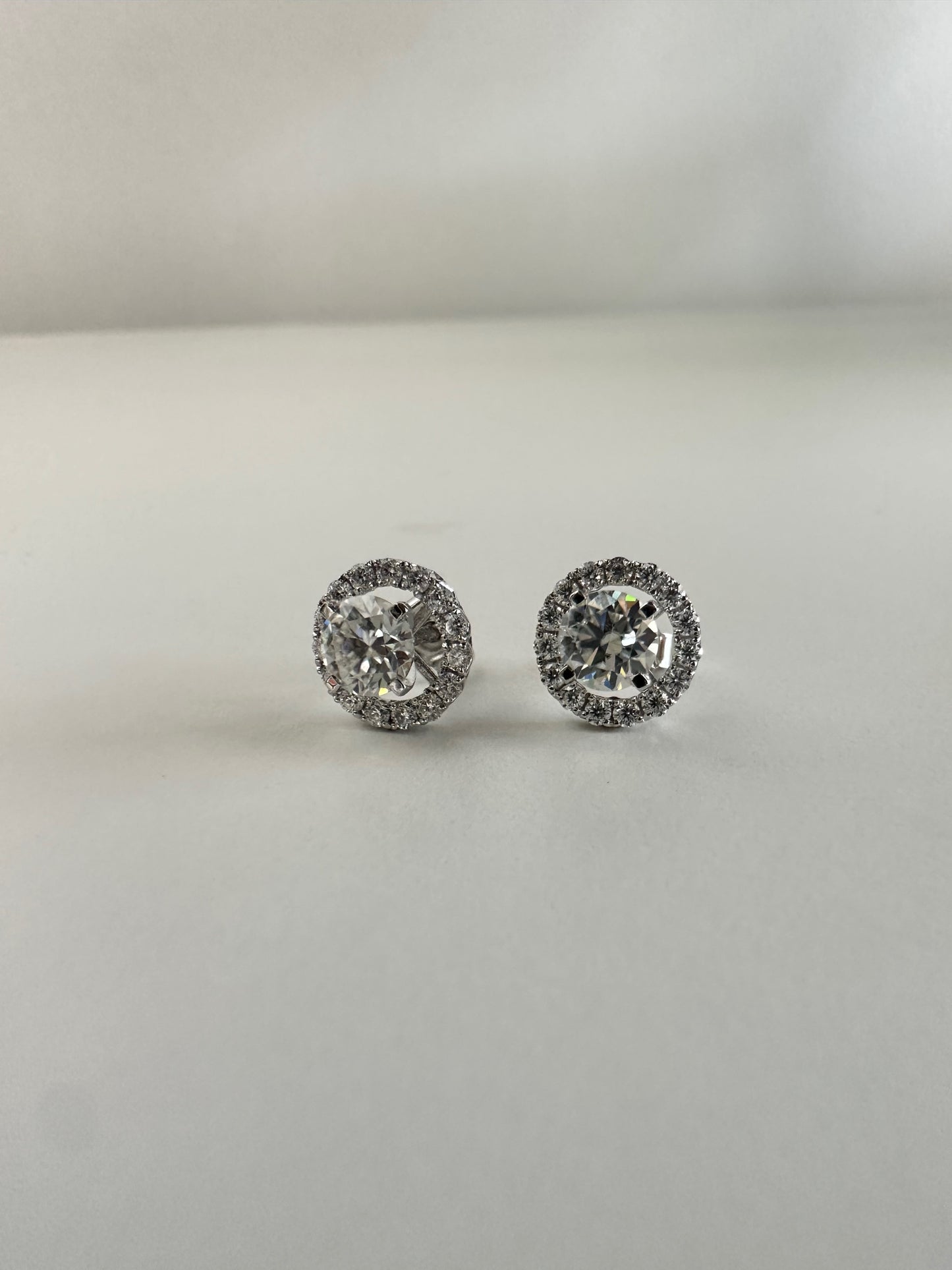 Round Moissanite halo studs solid gold Ella Creations Jewelry