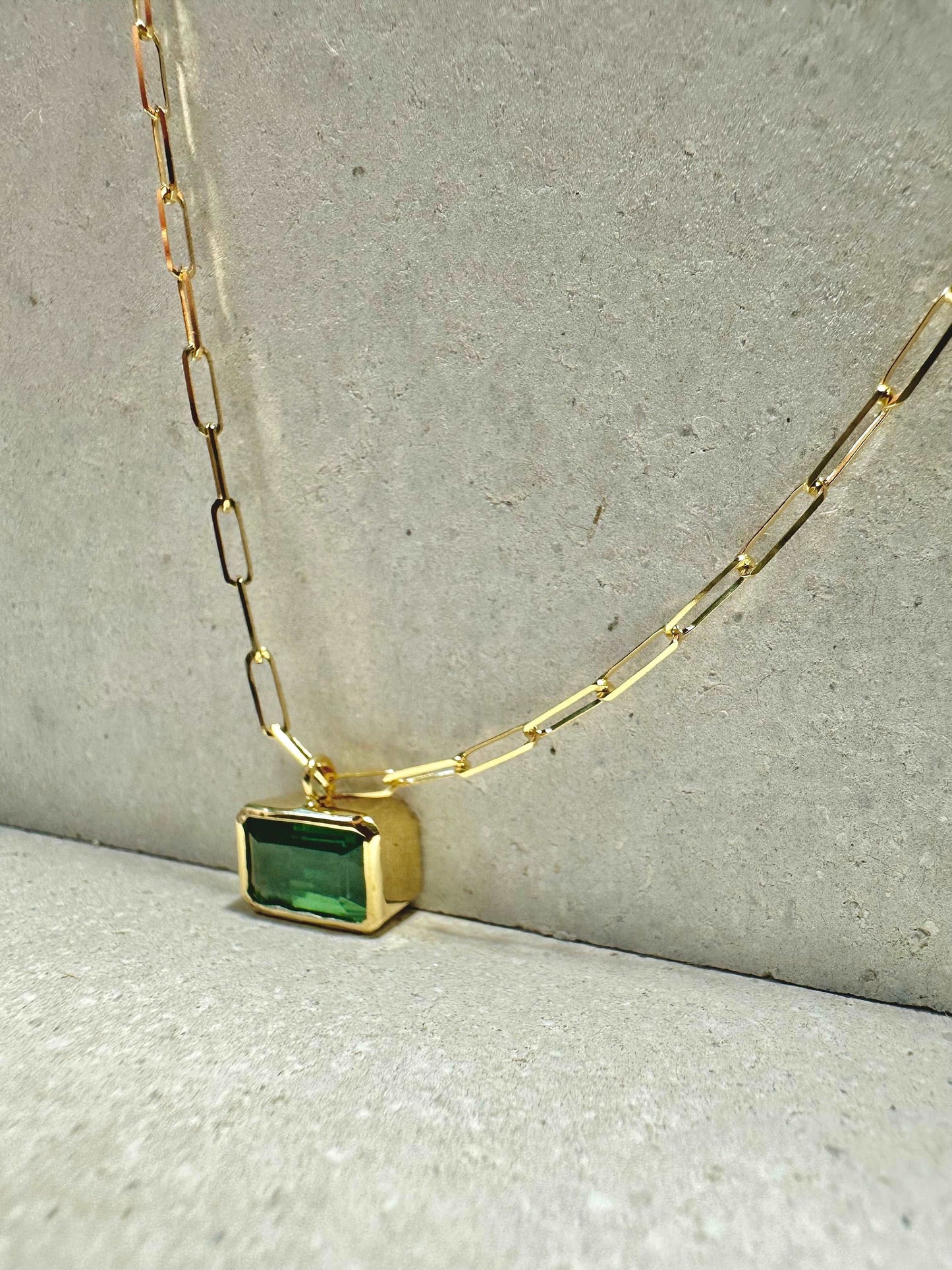 Natural zircon necklace with paperclip 18k solid gold chain - Ella Creations Jewelry