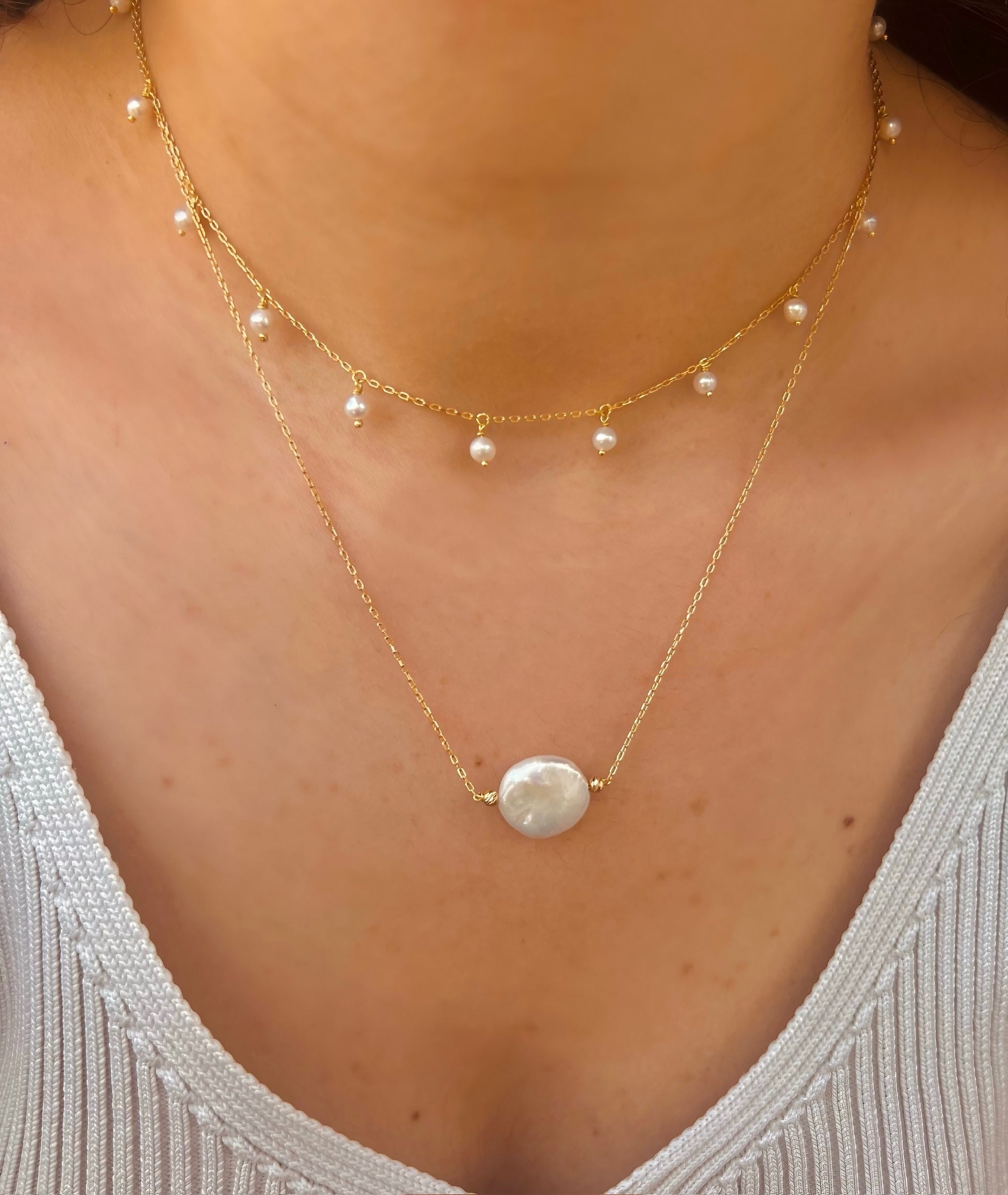 Gold Pearl Necklace in 18k gold | Ella Creations Jewelry