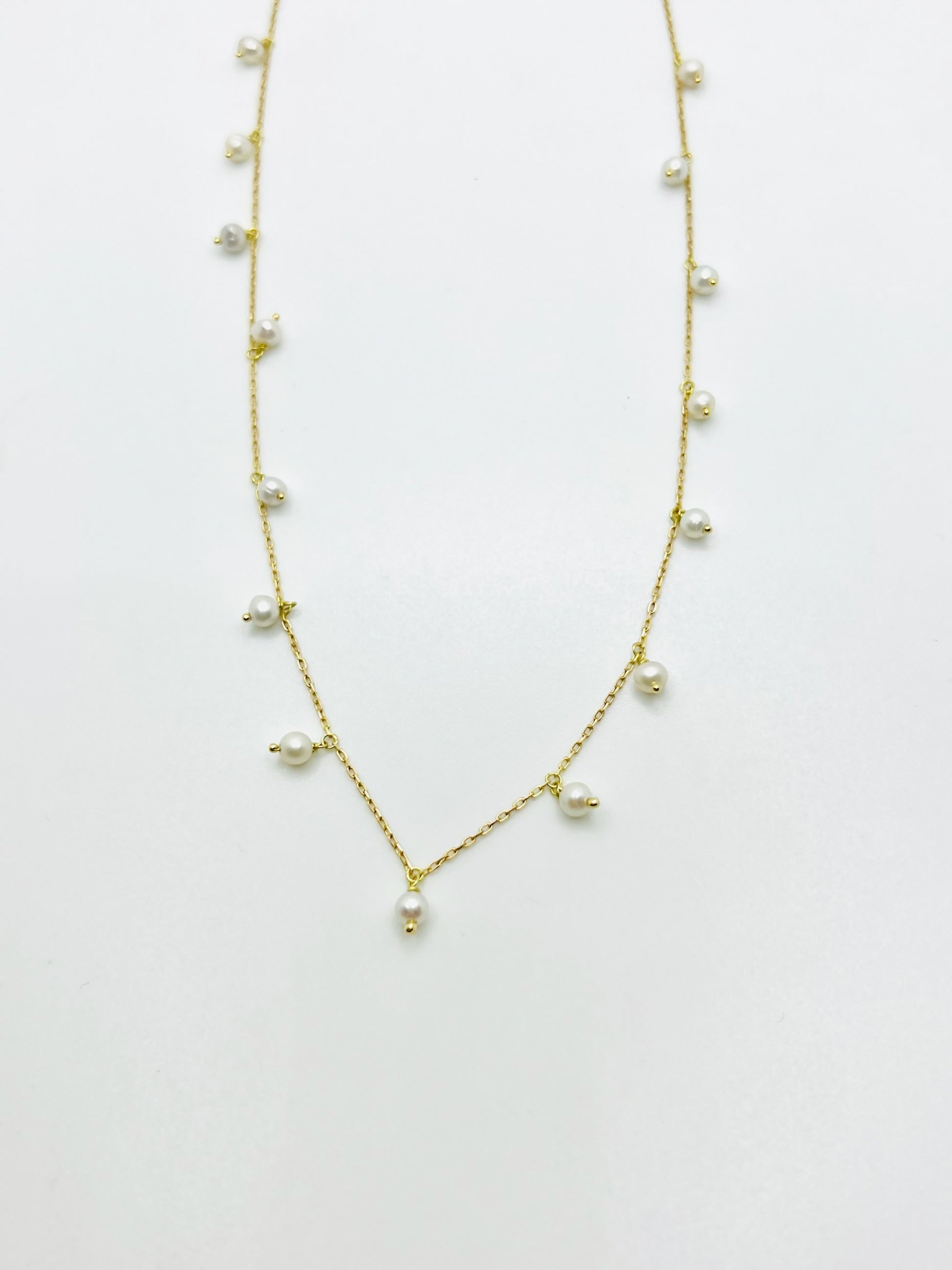 pearl station drop necklace in 18k gold | Ella Creations Jewelry