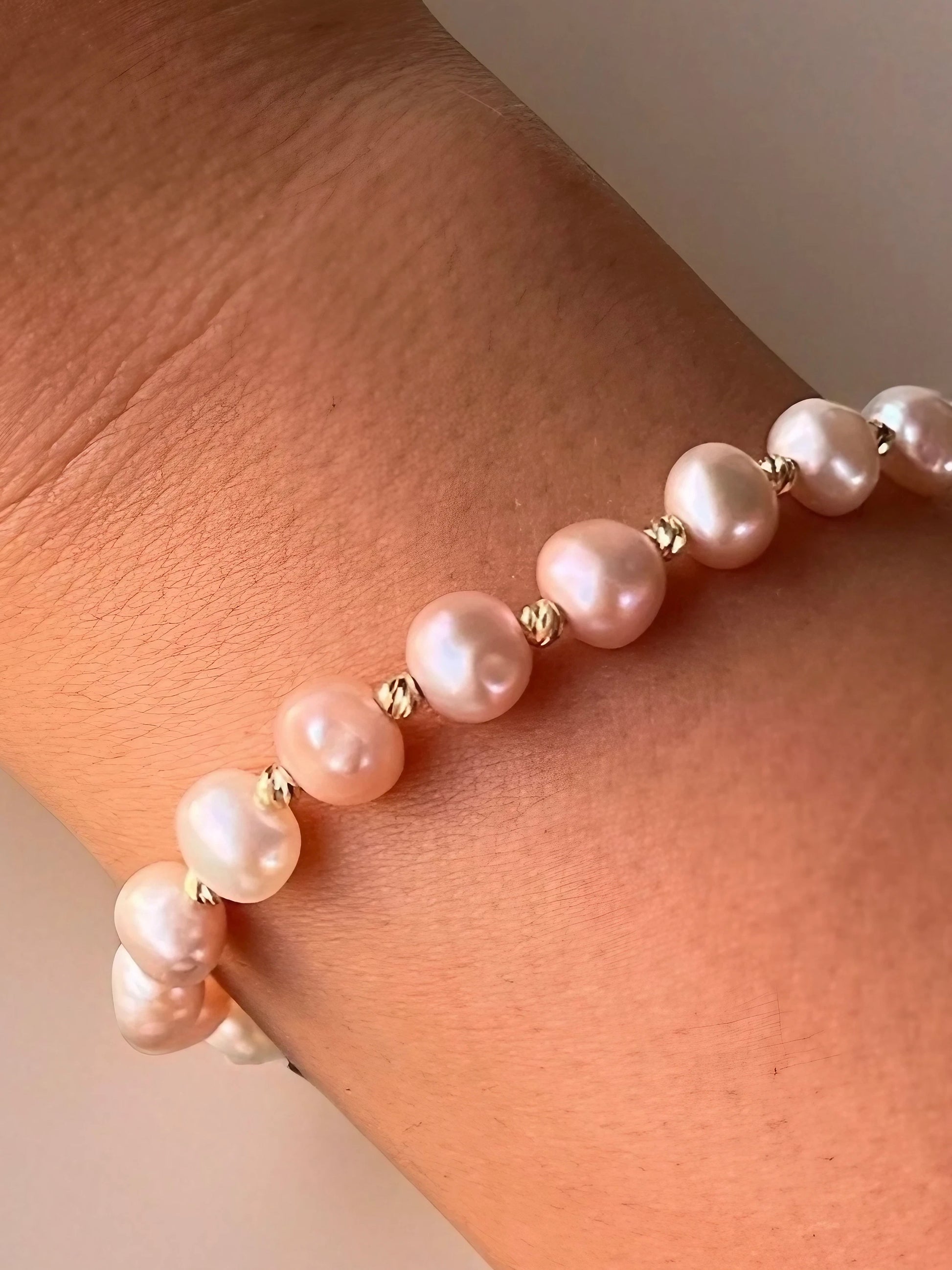 Pink Pearls Bracelet with gold beads in 18 karat gold | Ella Creations Jewelry