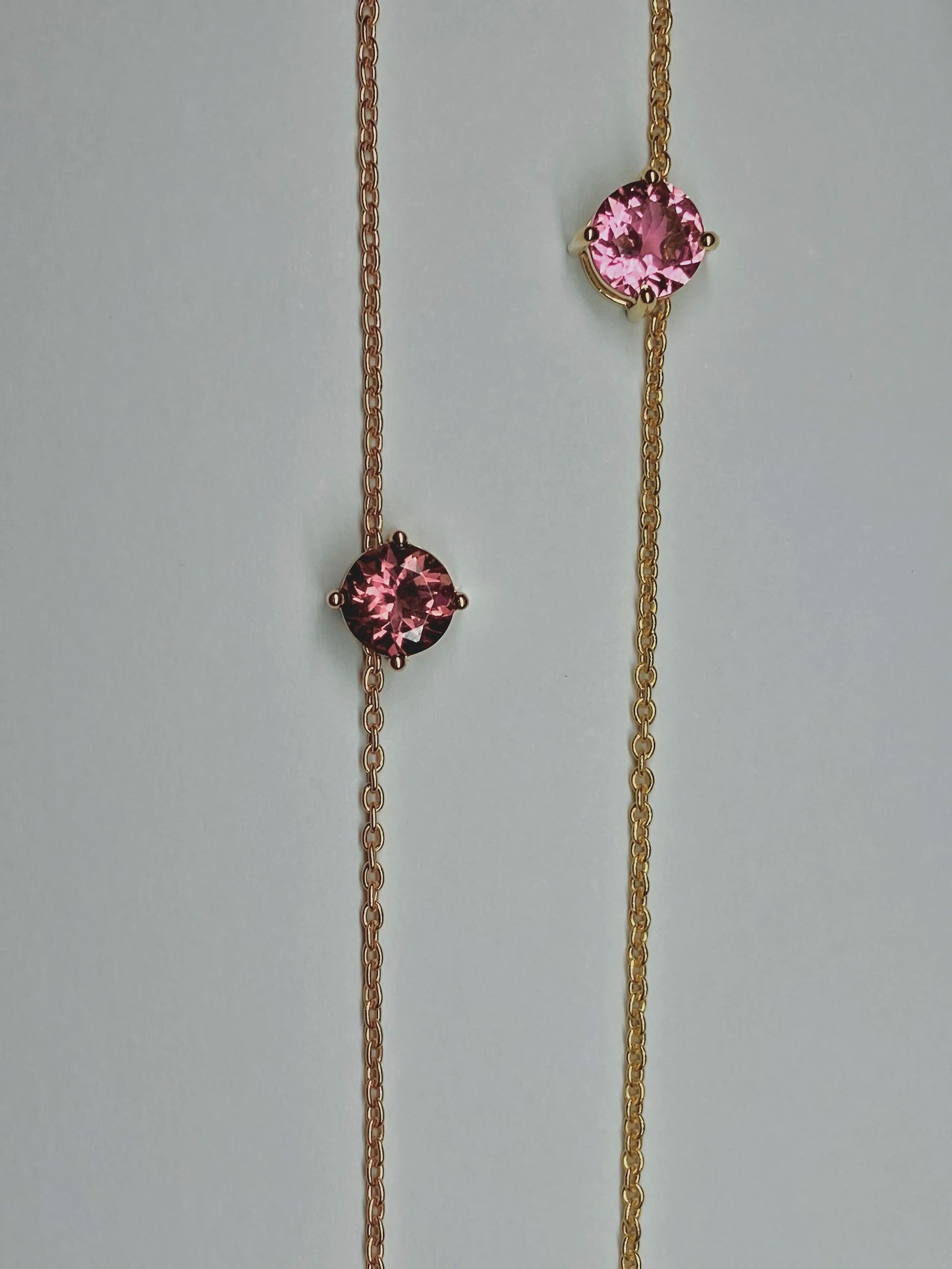 Pink tourmaline pendant necklaces handcrafted in 18 karat gold, you can opt for the standalone pendant or pendant with necklace | Ella Creations Jewelry